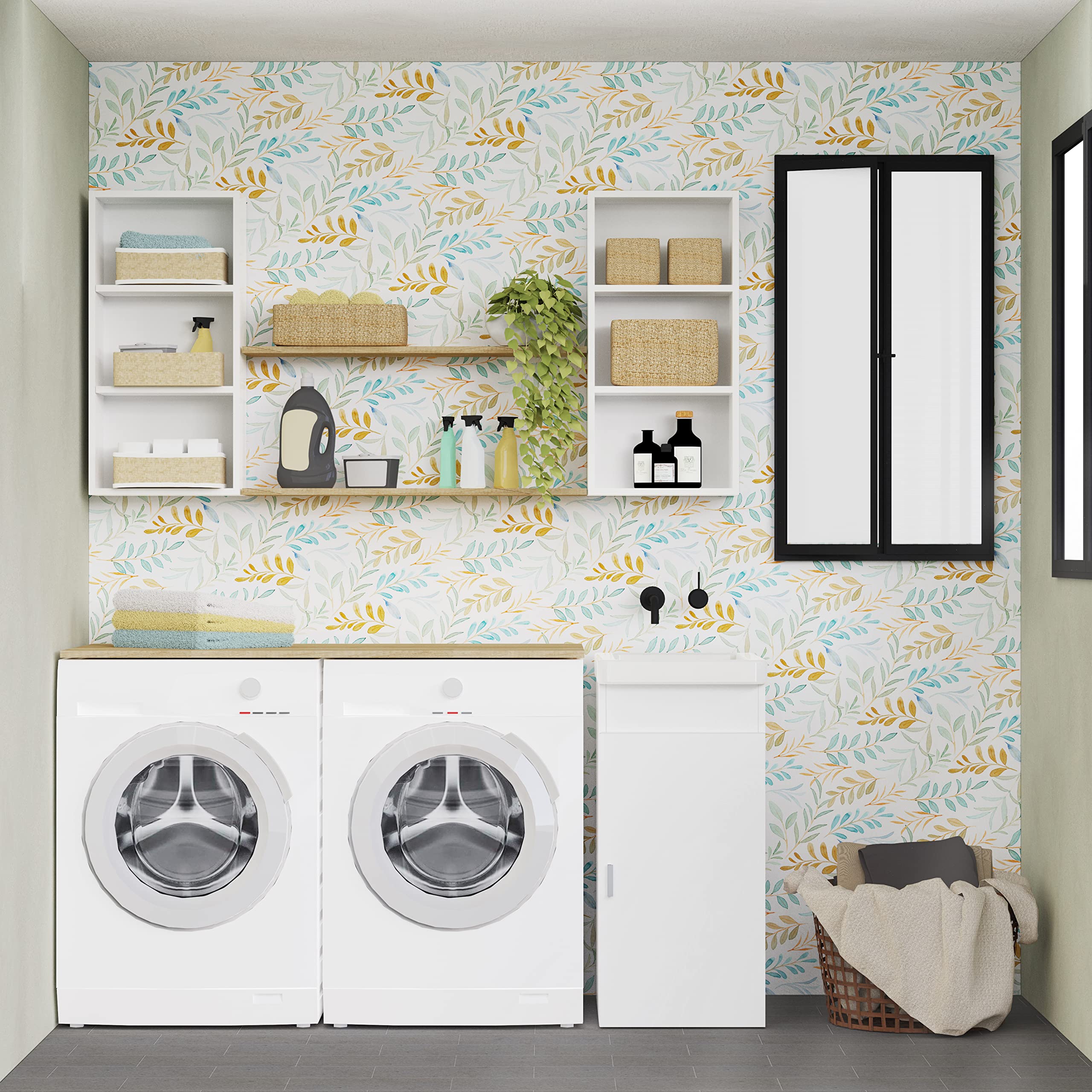 Baikal Armario Auxiliar Multiusos. Estilo Henares. Mueble Auxiliar. Mueble Lavadero. Entrega en Kit. Fabricación Española.