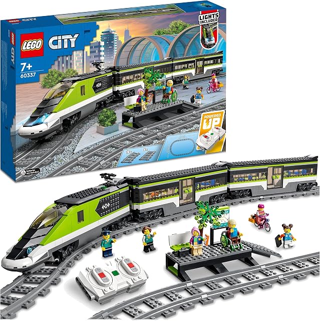 LEGO 60337 City Express Passenger Train Set, Remote Controlled Toy, Gifts for Boys & Girls with Working Headlights, 2 Coaches and 24 Track Pieces
