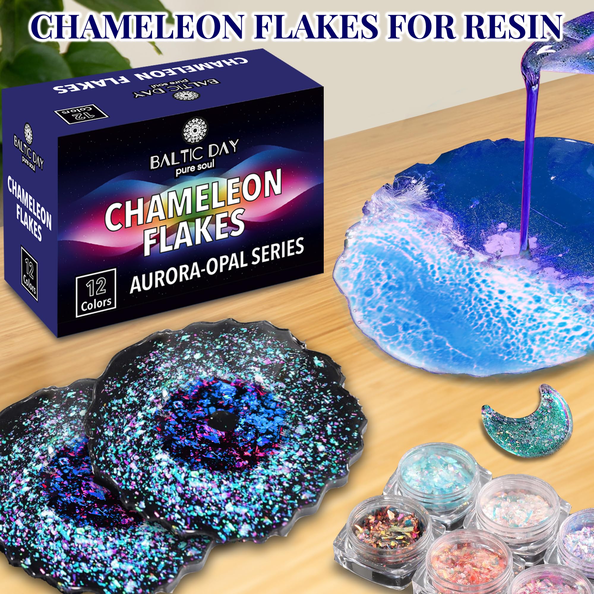 BALTIC DAY Chameleon Opal [ Green/Blue ] Flakes - Color Shift Mica Pigment Powder for Epoxy Resin - Chrome Flakes for Tumblers, Molds, Nail Art, Eyeshadow, Makeup
