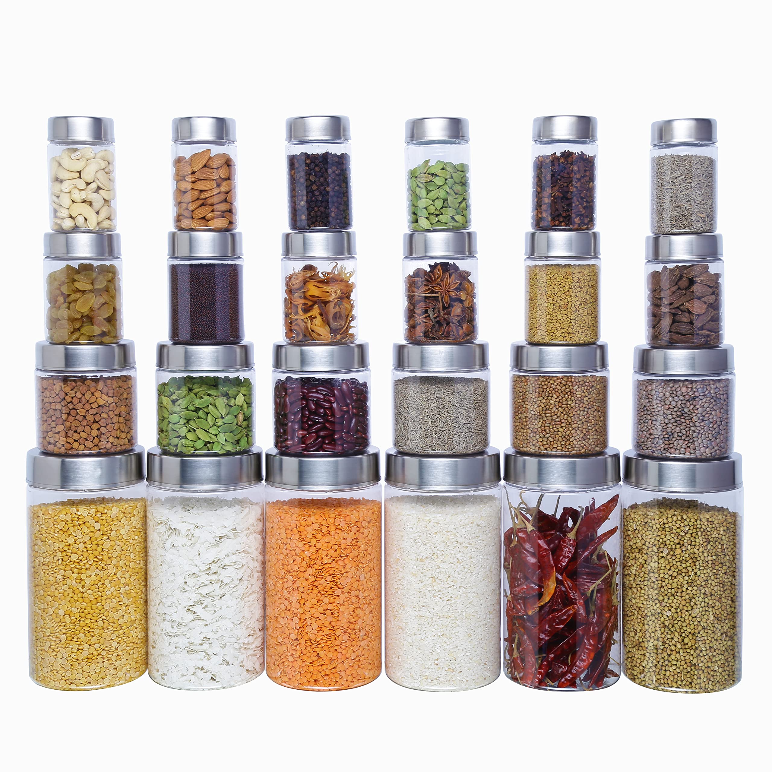 KOLORR Classic Plastic Pet Jar Kitchen Storage Organiser Containers Set of 24 (300ml x 6, 500ml x 6, 1000ml x 6, 2700ml x 6) - Transparent (B0BF4WCCQW) Amazon Price History, Amazon Price Tracker