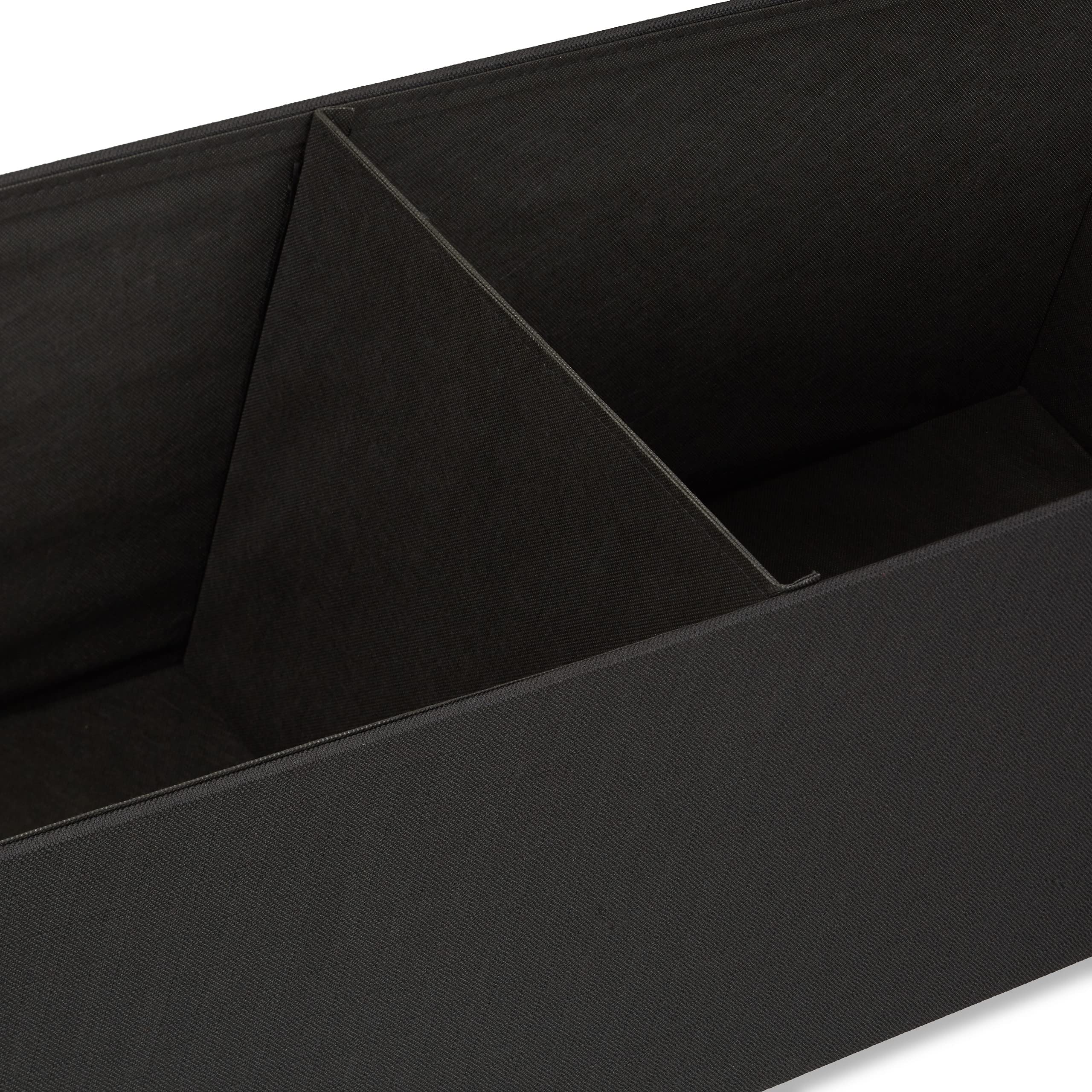 Relaxdays 10019049 _ 46 Pouf pliant, banc avec rangement, repose-pieds, lin, noir, 114 x 38 x 38 cm