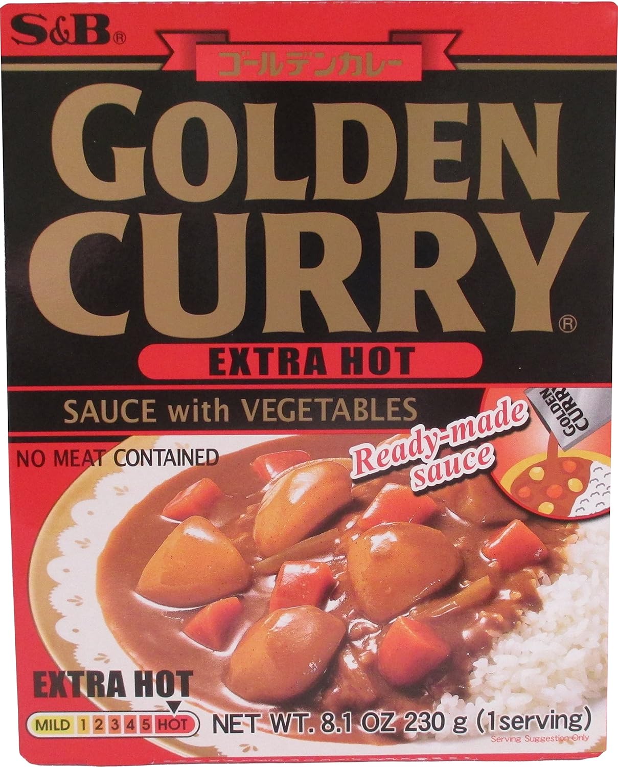 S&B Golden Curry Sauce With Vegetables 8.1oz , 230g (Extra Hot) (5 Packs)