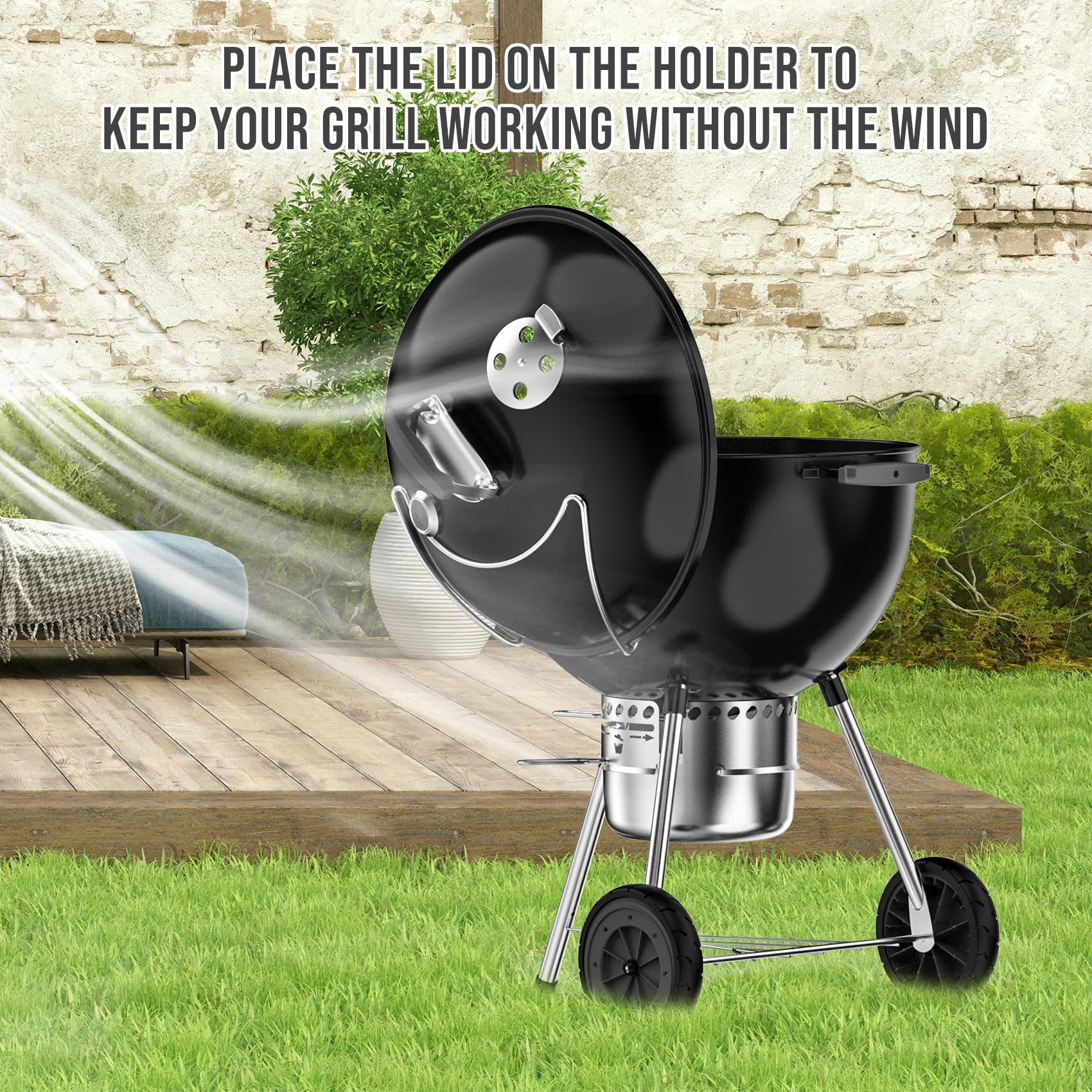 Charkettle - Soporte para tapa de parrilla de acero inoxidable compatible con parrillas de 18/22/26, gran accesorio para parrilla 4