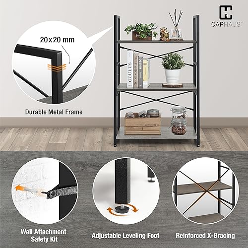 Miniatura 5 de CAPHAUS Estantería pequeña de 3 niveles, estante de pie de 24 pulgadas de ancho, organizador de almacenamiento de estantes, estantes industriales