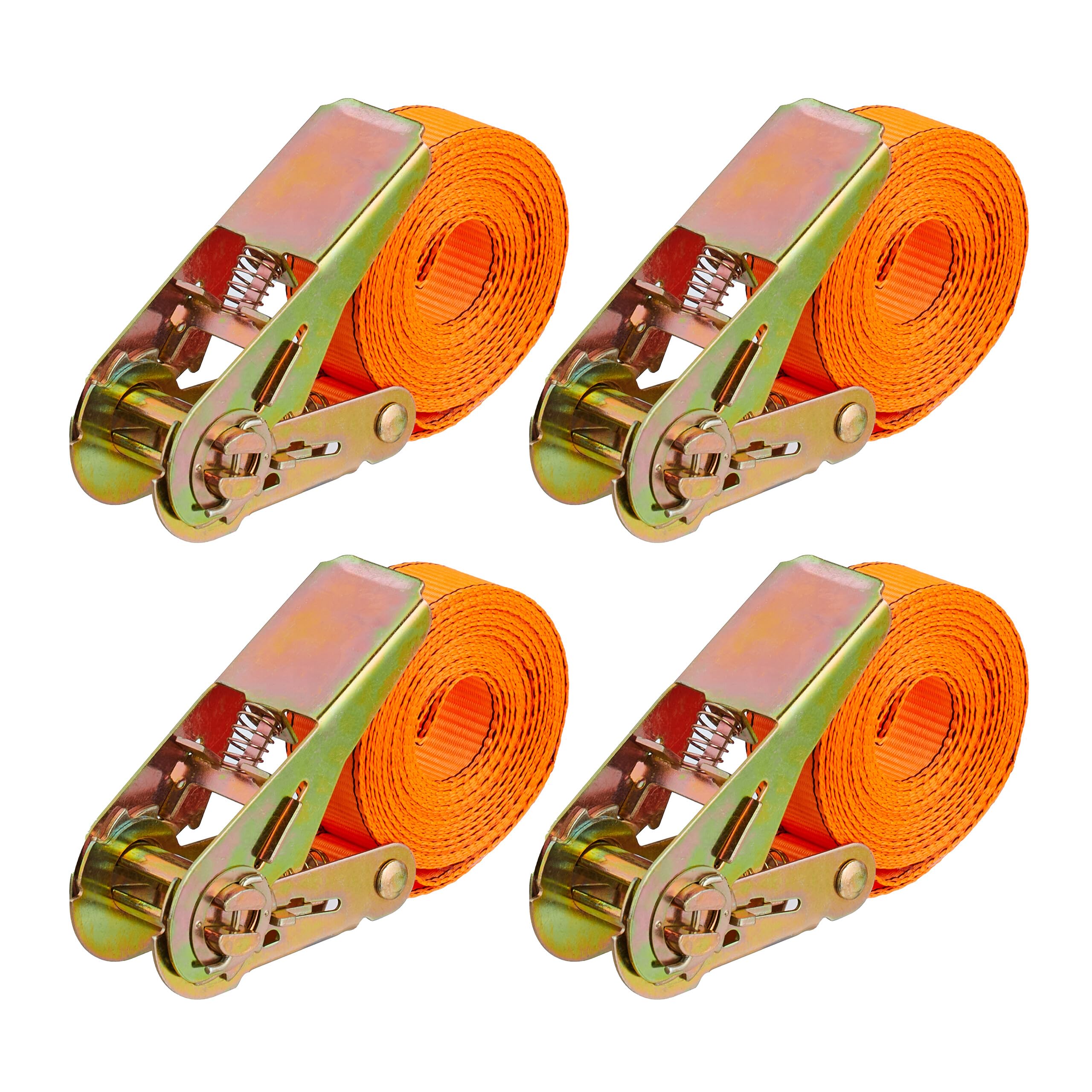Relaxdays Ratchet Straps, Set of 4, 4 m, Load Securing for Car & Trailer, 500 kg, for Lashing, Cargo Tie Downs, Orange