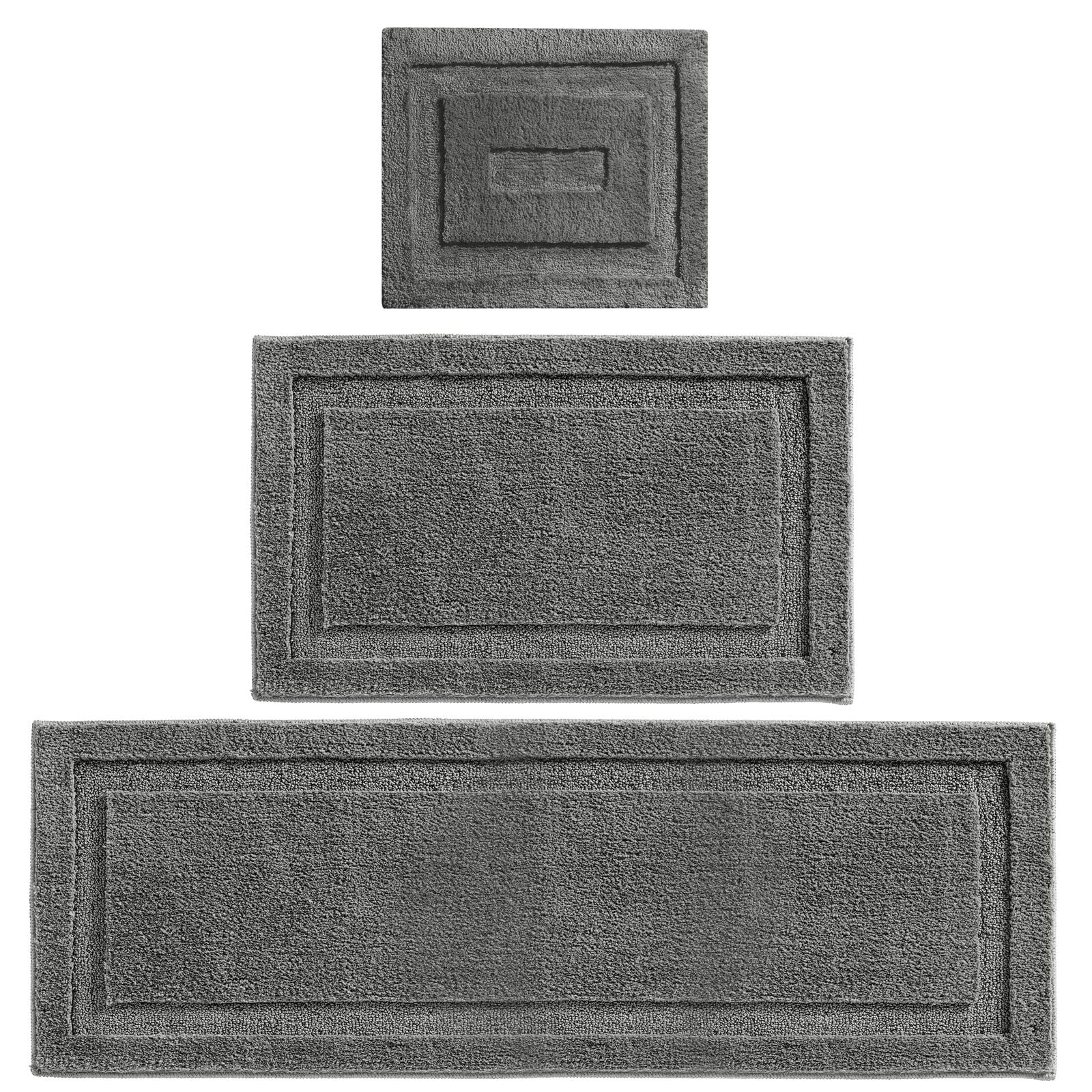 mDesign rutschfester Badteppich – Mikrofaser Badläufer für Bad oder Küche – schnelltrocknender Duschvorleger – 3er-Set – dunkelgrau