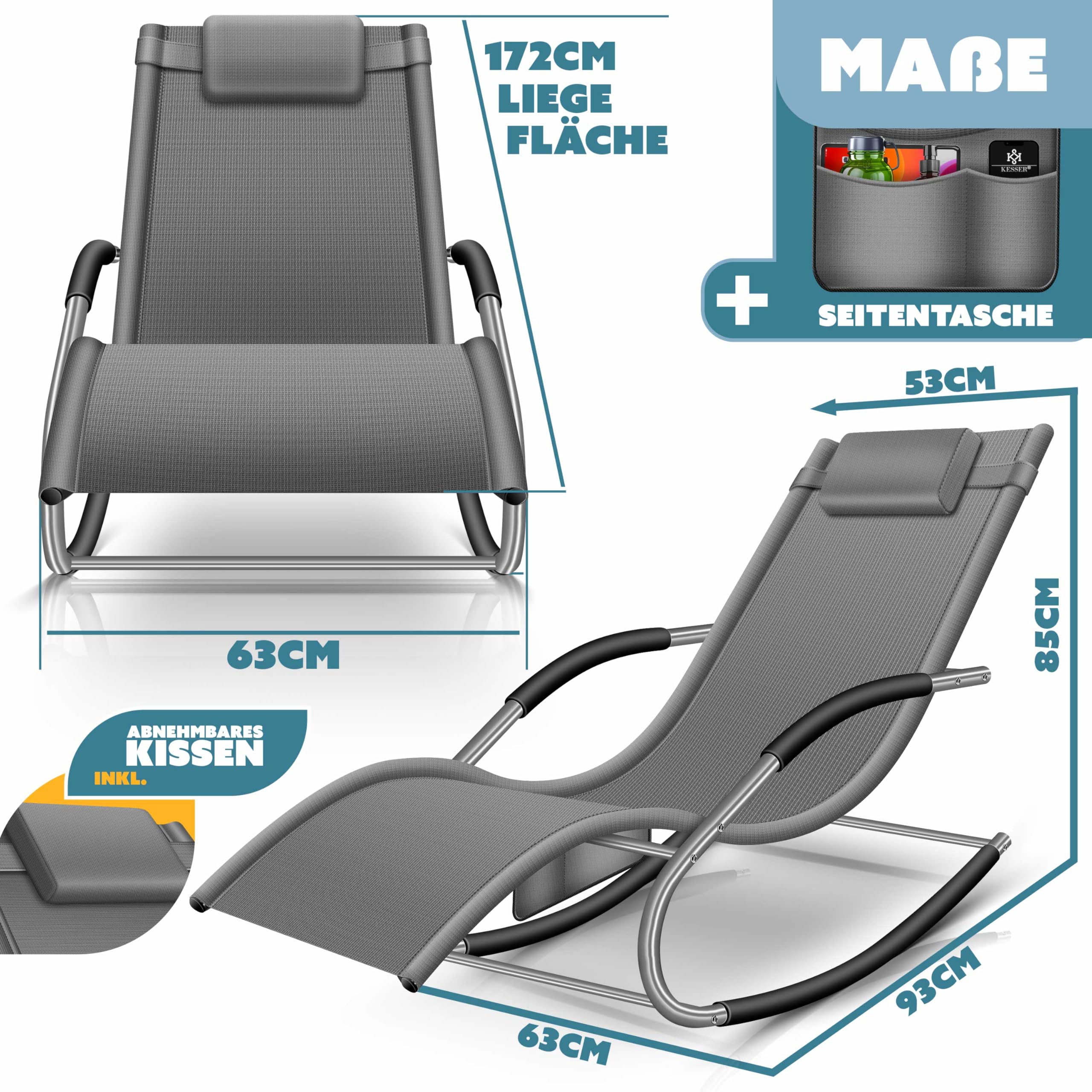 KESSER® Tumbona Plegable de jardín | Silla Plegable | Tumbona | Silla Mecedor ergonómicas reclinables | Resistente a la Intemperie | 150 kg de Carga