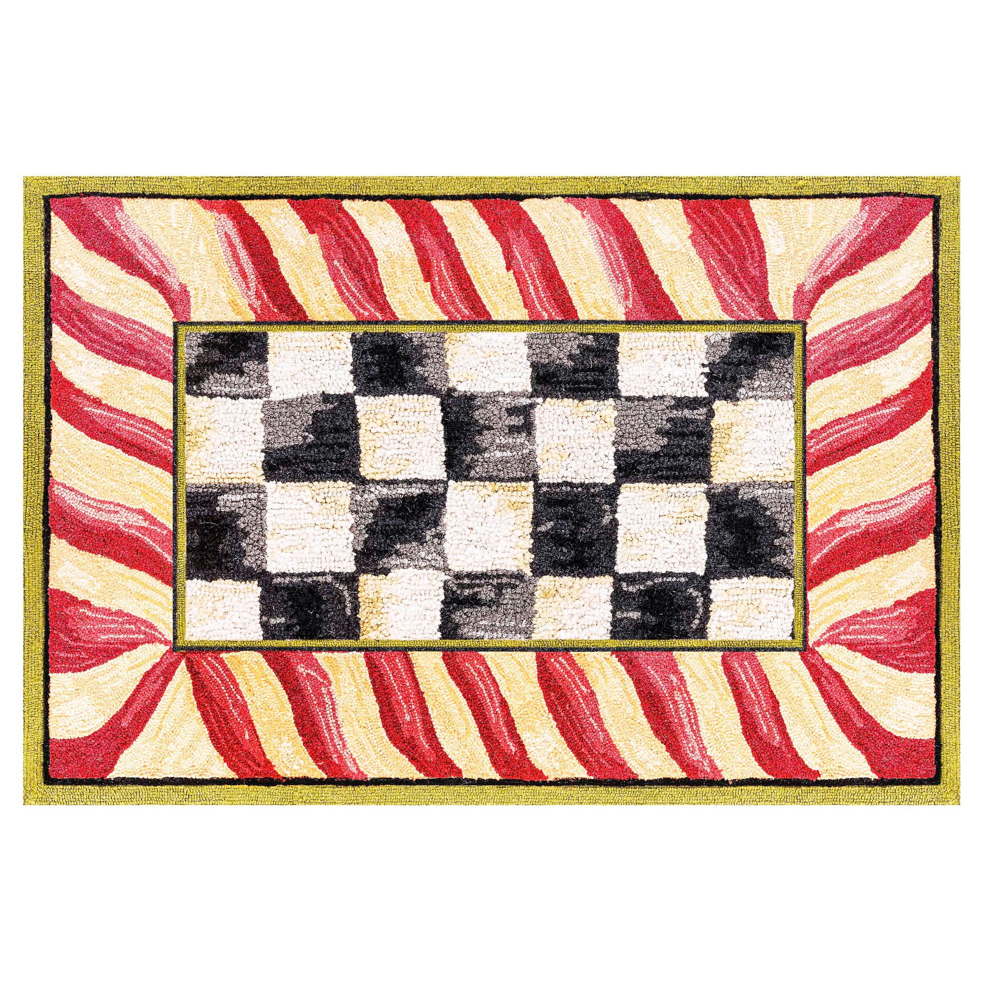 MACKENZIE-CHILDS Washable Rug, Decorative Indoor Rug, 2' x 3', Red-and-Gold Courtly Check