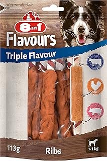 8in1 Triple Flavour Ribs Kaustangen für Hunde - Kausnacks mit extra viel Fleisch, 113g Beutel (ca. 6 Stück) product image