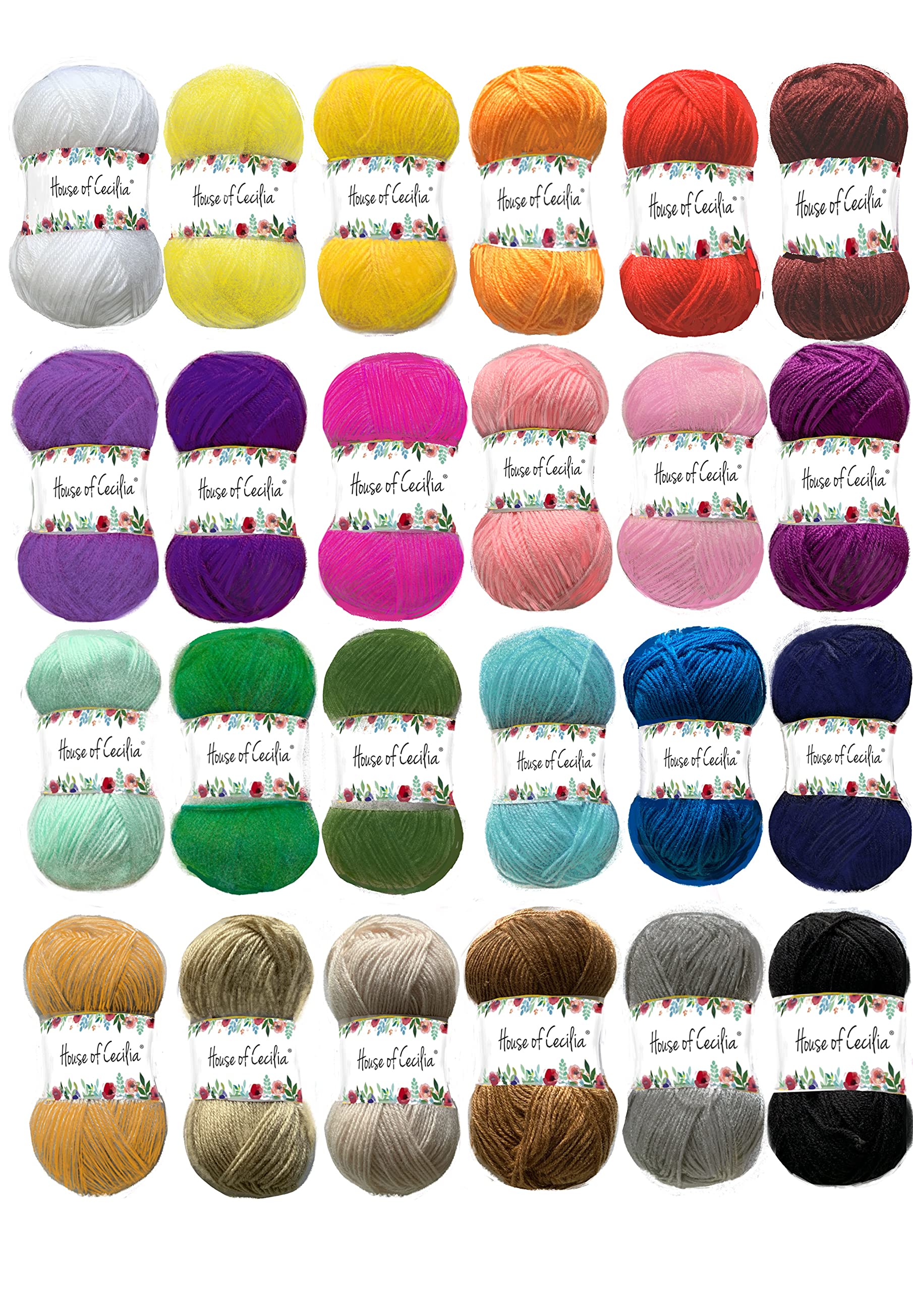 House of Cecilia Lace Pack 24 x 20g Ball Assorted No Mini bonbons! 3840m of Yarn! Colors as Shown, no Repeats- 4ply 100% Acrylic Knitting Yarn Crochet Crafts