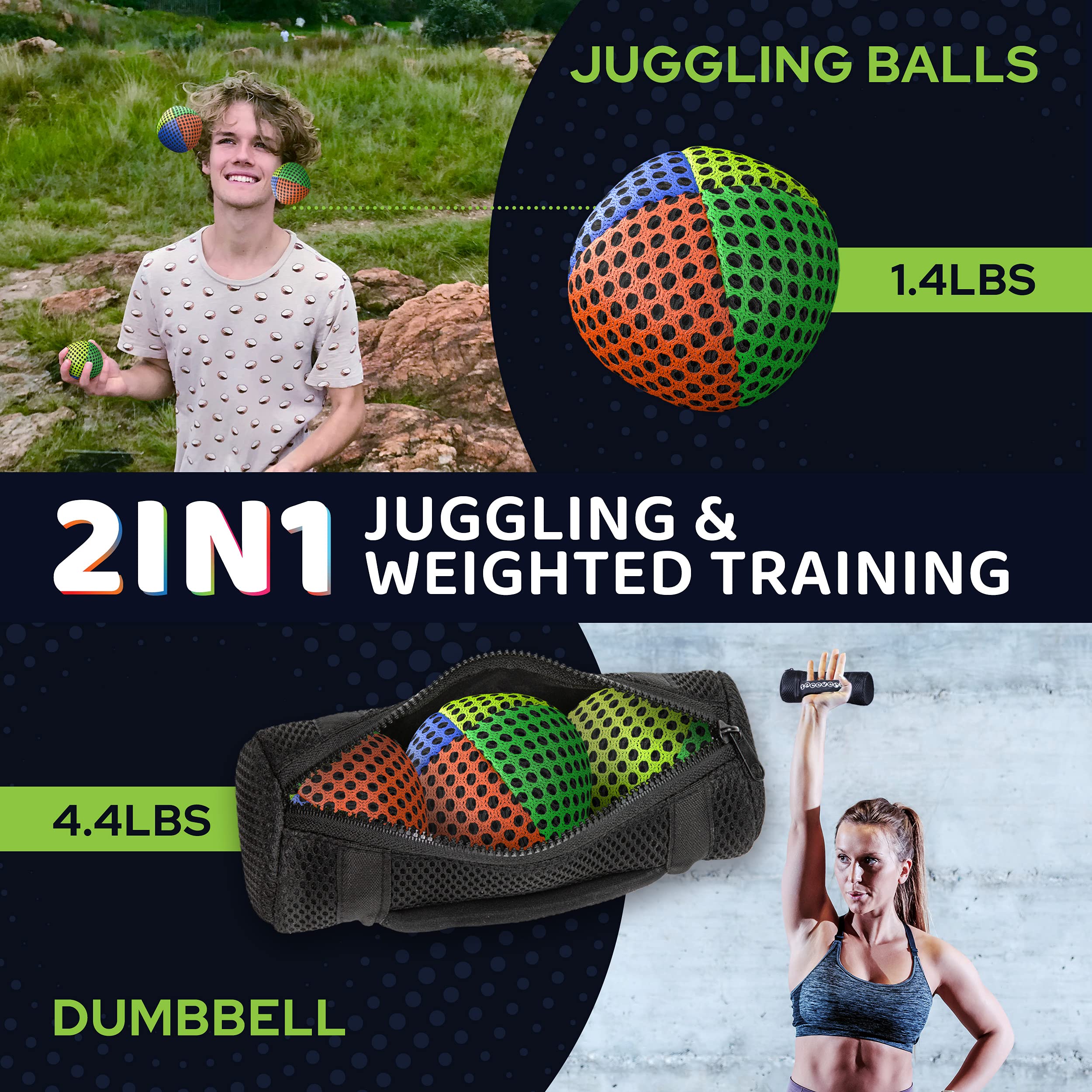 speevers Weighted Juggling Balls for Fitness 650g, Set of 3 Power XBalls with Carry Pouch, Fun Indoor Home Workout Aids for Weight Loss and Training, Best Exercise Gifts for Men and Women