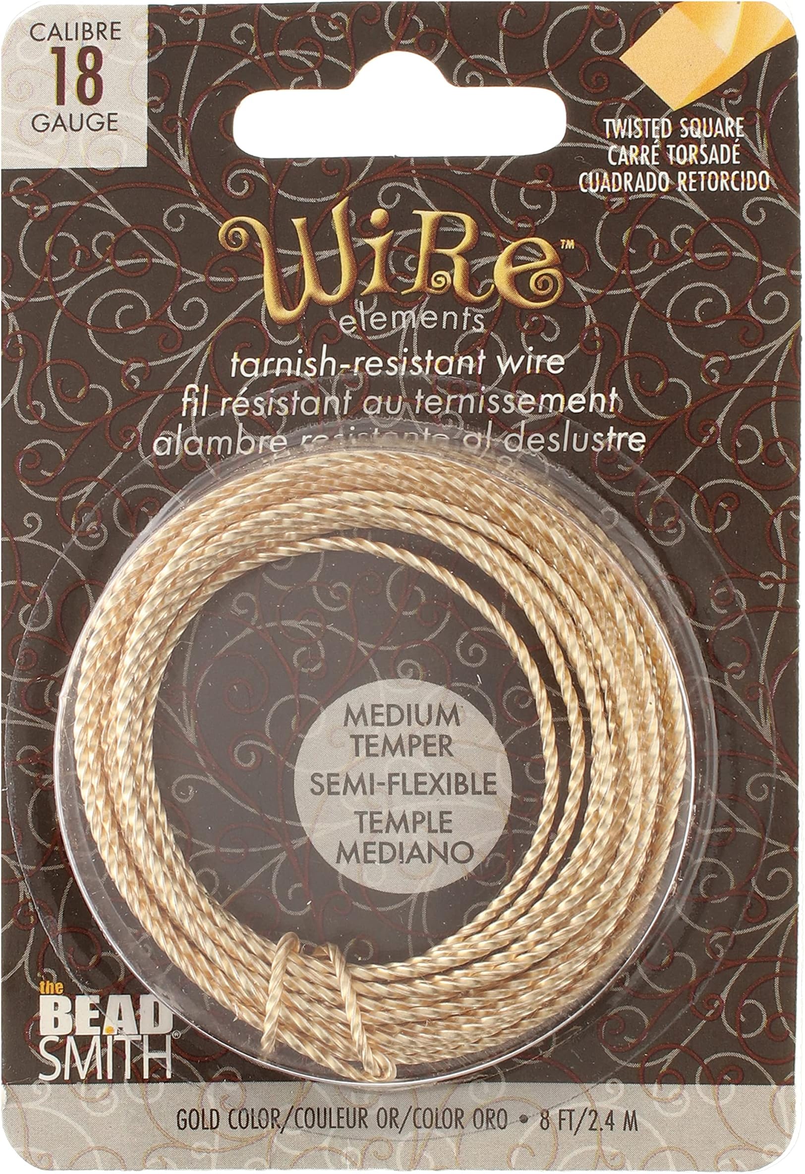 The Beadsmith Twisted Craft Wire - Wire Elements - Medium Temper - 18 Gauge, 8 Yard Coil - Gold Color - Beading Wire Used for Jewelry Making, Wire Wrapping, and Other DIY Arts & Crafts