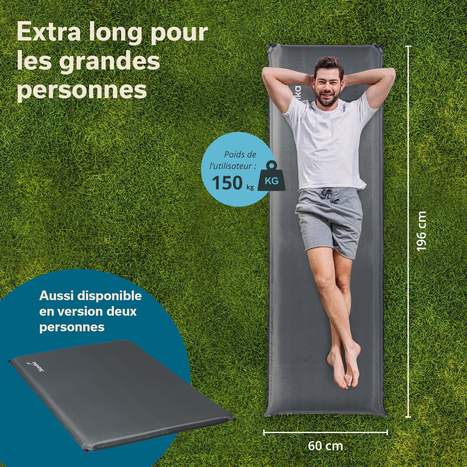 Skandika Easy Single/Double 3D Premium - Matelas autogonflant pneumatique Camping Lit d'appoint- 10 cm d'épaisseur