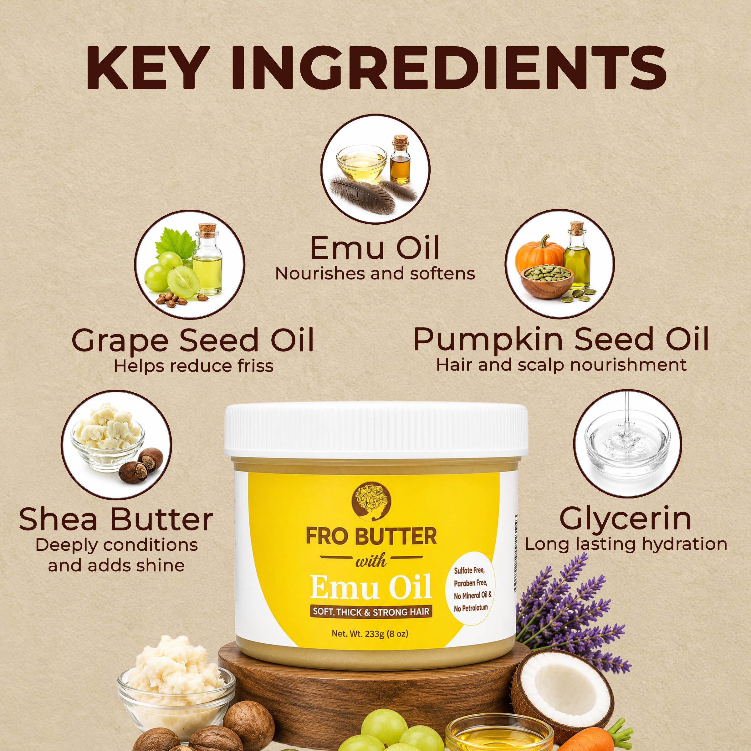 Z olejkiem Emu All Natural and Organic Hair masło firmy Fro Butter