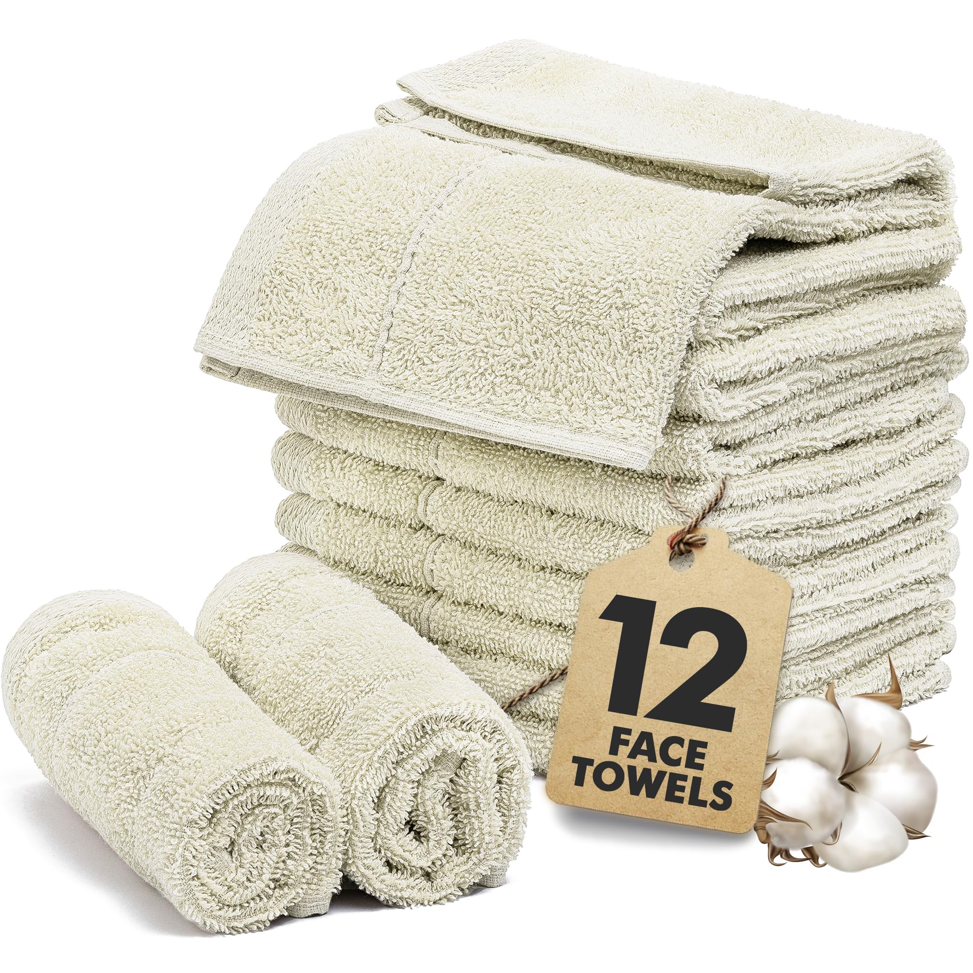 Novo Home Ivory Face Towels Pack Of 12 – 100% Cotton Washcloths (30X30cm) – Soft, Quick Dry, Highly Absorbent Flannels For Bathroom, Spa, Gym –