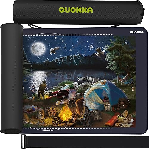 Miniatura 8 de QUOKKA Tapete enrollable para rompecabezas, 1500 piezas, 46 x 26 pulgadas, parte inferior de goma antideslizante de carbono gris portátil con parte