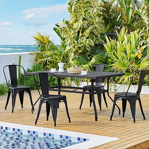 Miniatura 10 de Yaheetech Metal Dining Chairs Set of 4, Industrial Stackable Kitchen Chairs with Back for Dining Room/Restaurant/Bistro/Patio, Indoor & Outdoor Use,