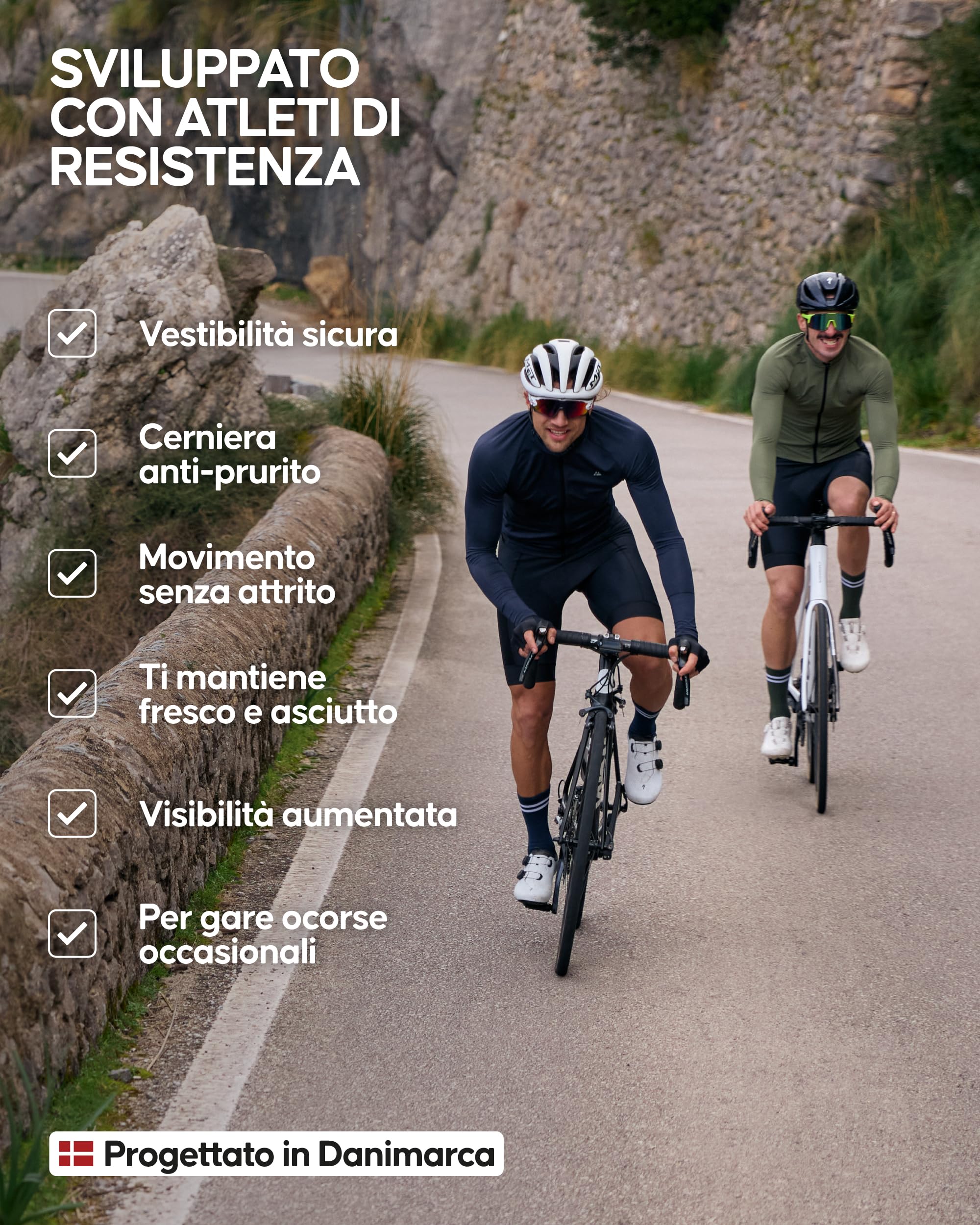 DANISH ENDURANCE Maglia da Ciclismo a Manica Lunga, Traspirante, Quick Dry, Tasche Posteriori, Dettagli Riflettenti, da Uomo