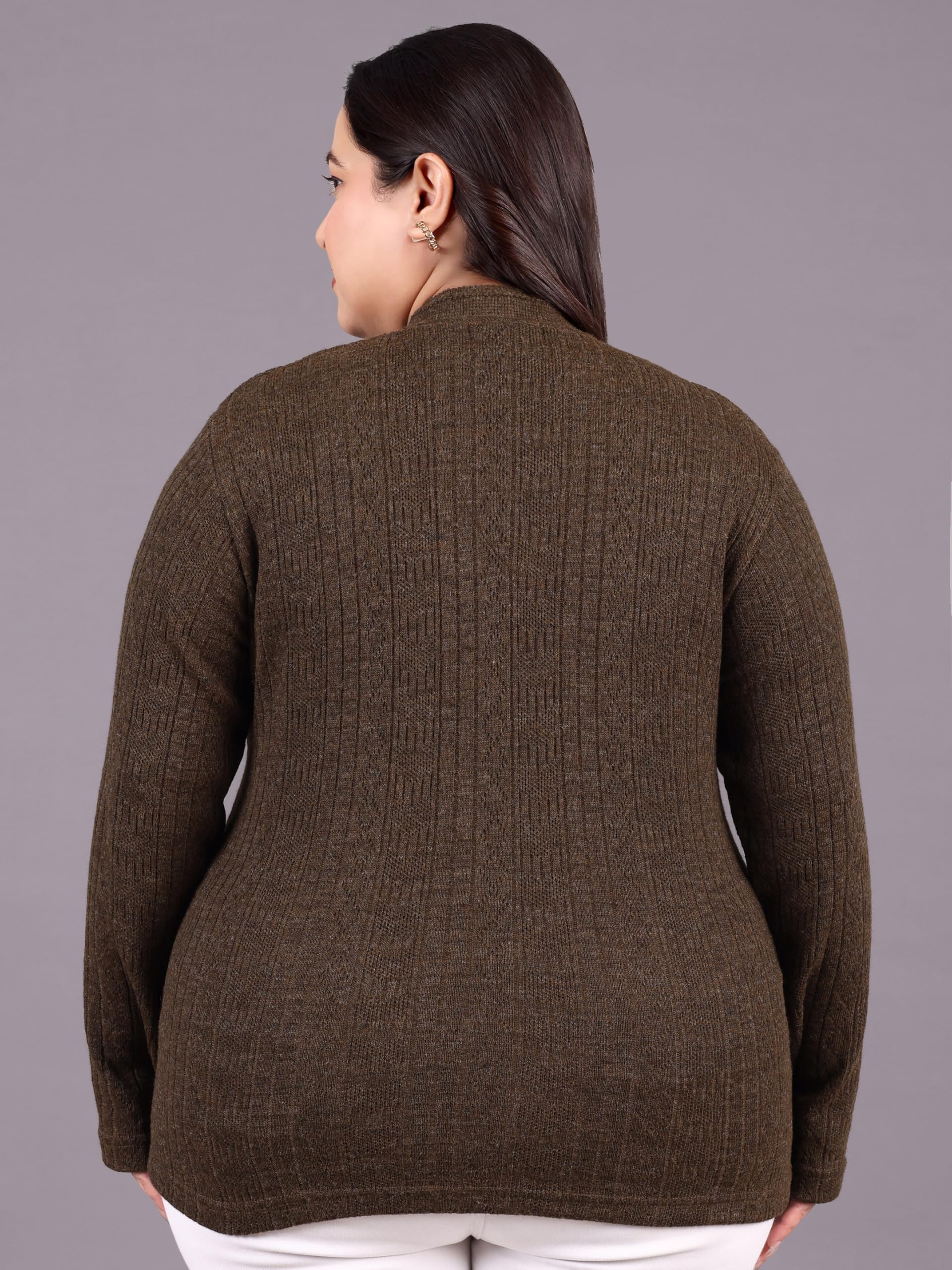 HIFZAA Plus Size Sweater for Womens Woolen Full Sleeve Cardigan 3XL 4XL 5XL 6XL Coffee - Image 3 thumbnail