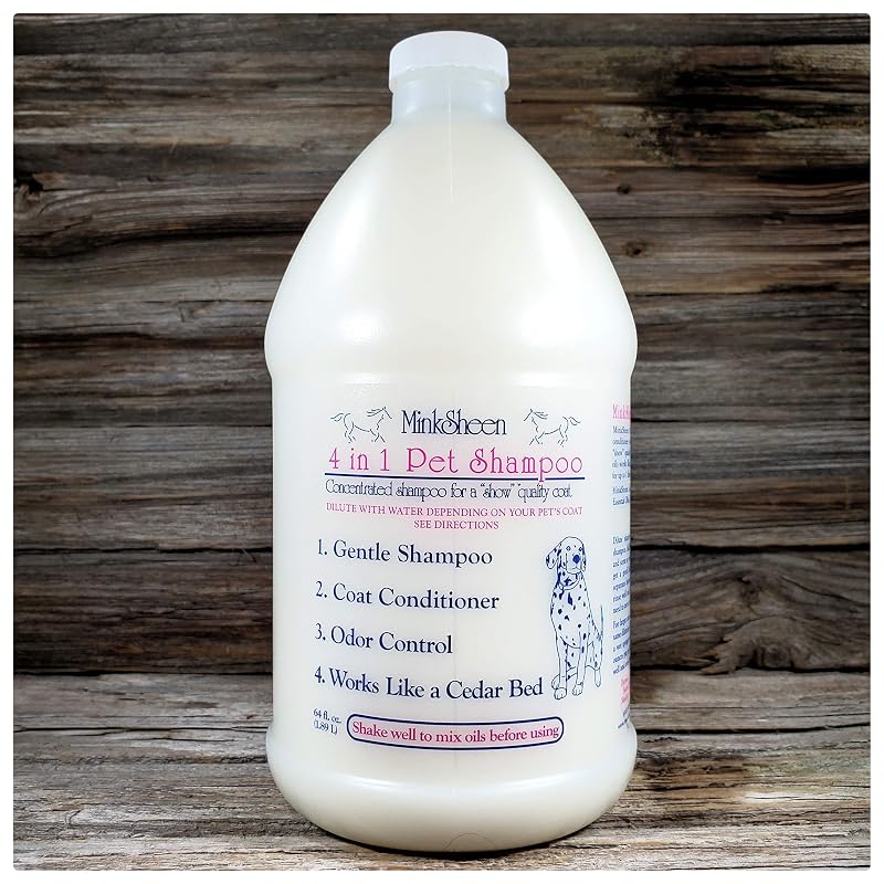 Shampoo e Condicionador Concentrado para Cães Touch of Mink Minsheen com Óleo de Mink, Aroma de Cedro, 1,89 L