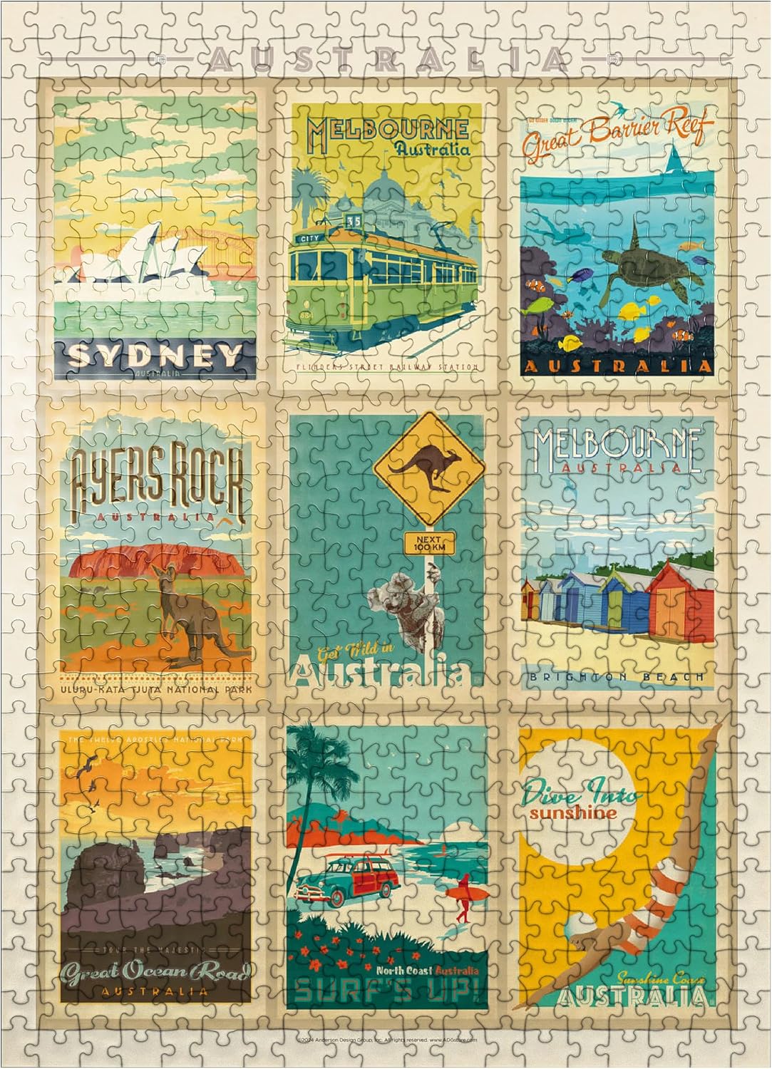 MyPuzzle Australia: Multi-Image Print, Vintage Poster - Premium 500 Piece Jigsaw Puzzle for Adults