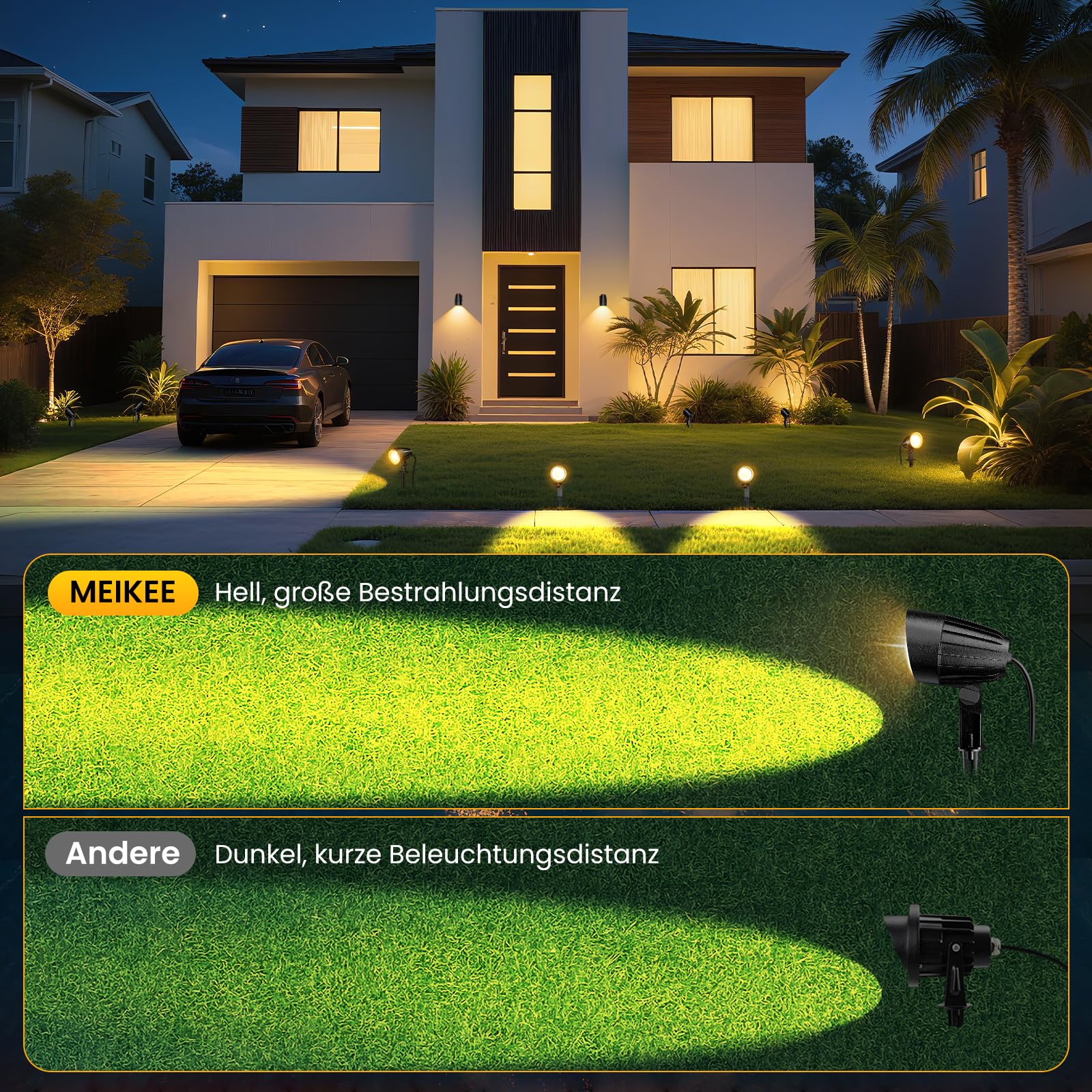 MEIKEE Faretto LED per esterni 7 W 4 PC bianco caldo 2700 K IP66 impermeabile 500 LM illuminazione esterna LED con picchetto 85-265 V/AC lampada da giardino da cucito per terrazza sentiero arbusto