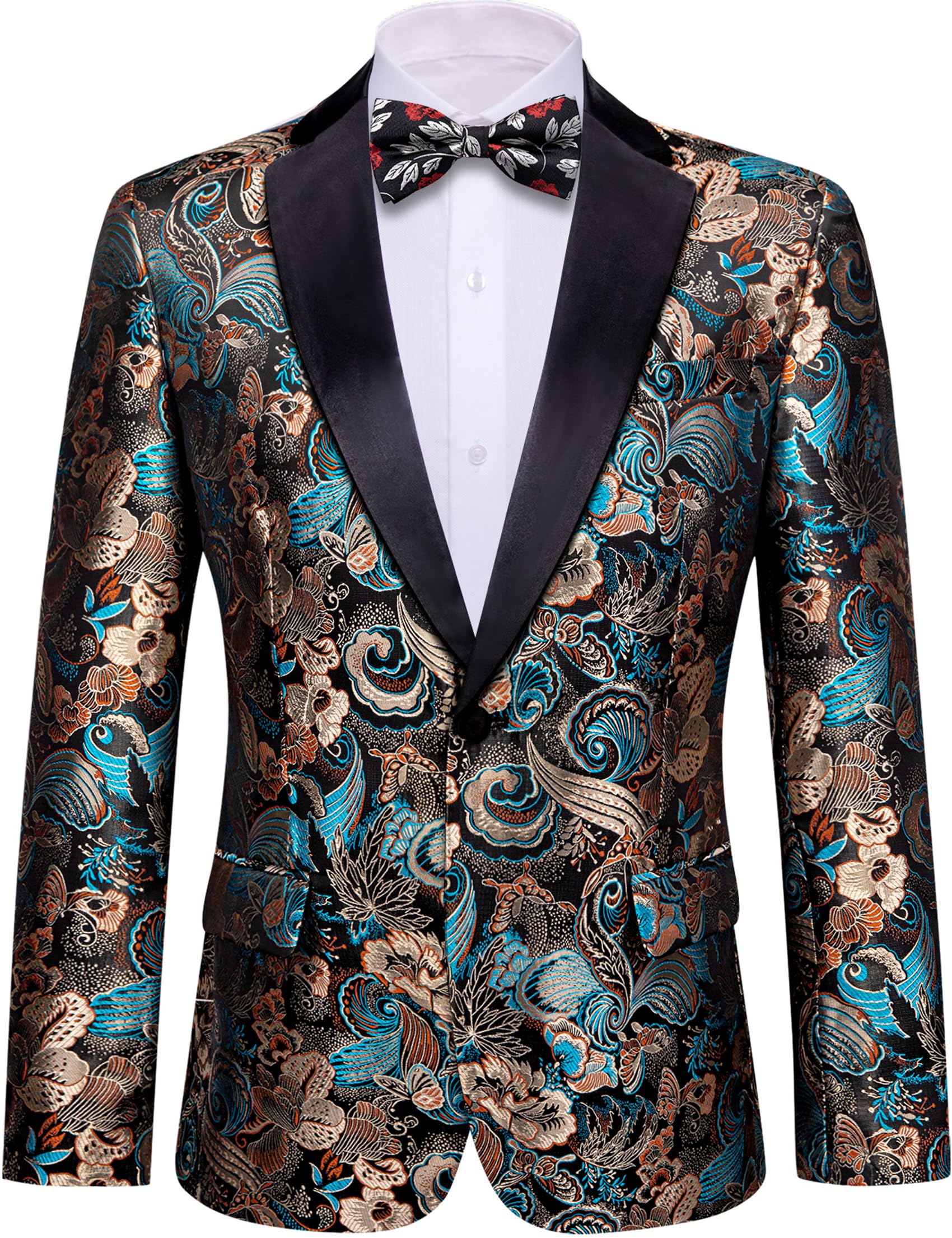 Barry.Wang Blazer for Men Paisley Sport Coat Lightweight Suit Jacket Regular Tuxedo Flower Mardi Gras Carnival Gift