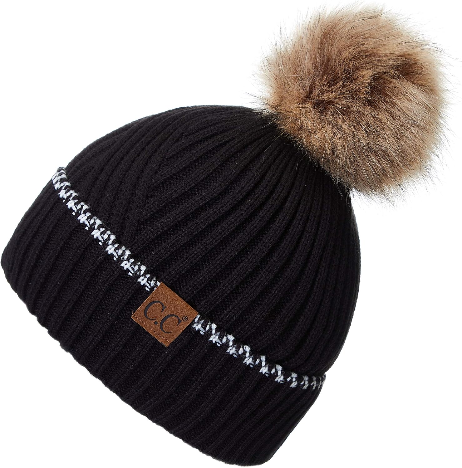 C.C Exclusives Geometric Cable Beanie Hat with Faux Fur Pom (HAT-2298)(HAT-7011)(HAT-2213)(YJ-920)
