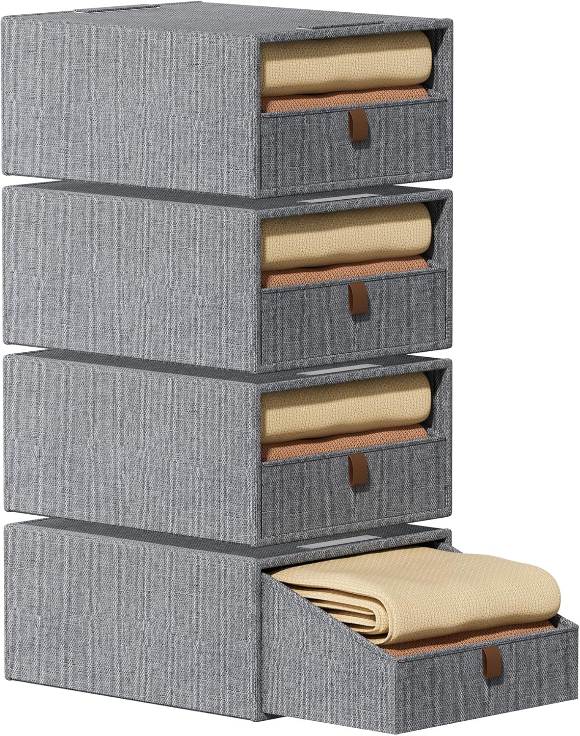 Closet Organizers and Storage 4-Pack Large Storage Bins with Drawers Stackable Fabric Clothes Organizers Storage Box Collapsible Closet Drawers Organizer (Deep Grey, 21L*4)