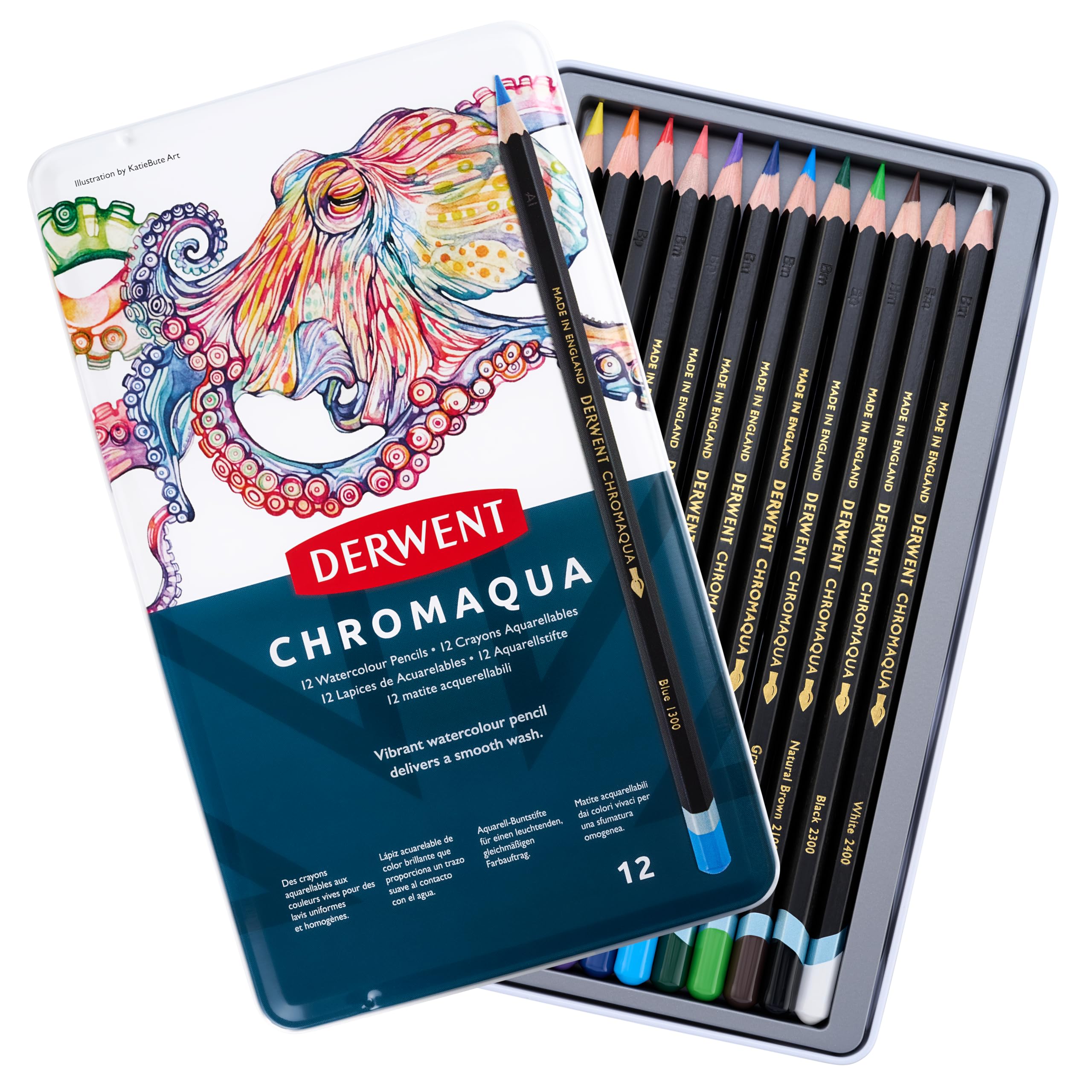 Chromaqua Watercolour Pencils, Tin of 12, Soft Water-Soluble Core for Smooth Colour Washes