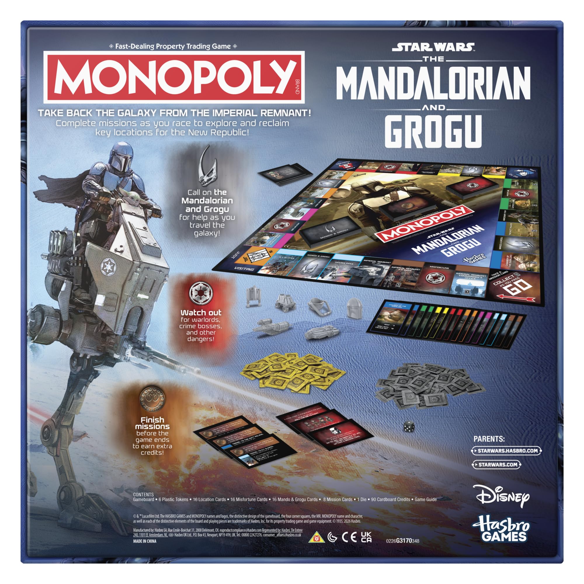 Monopoly: Star Wars The Mandalorian and Grogu Edition gra planszowa | Zainspirowany filmem | Gry rodzinne dla dzieci i dorosłych | 2-6 graczy | Wiek 8+ - wersja angielska