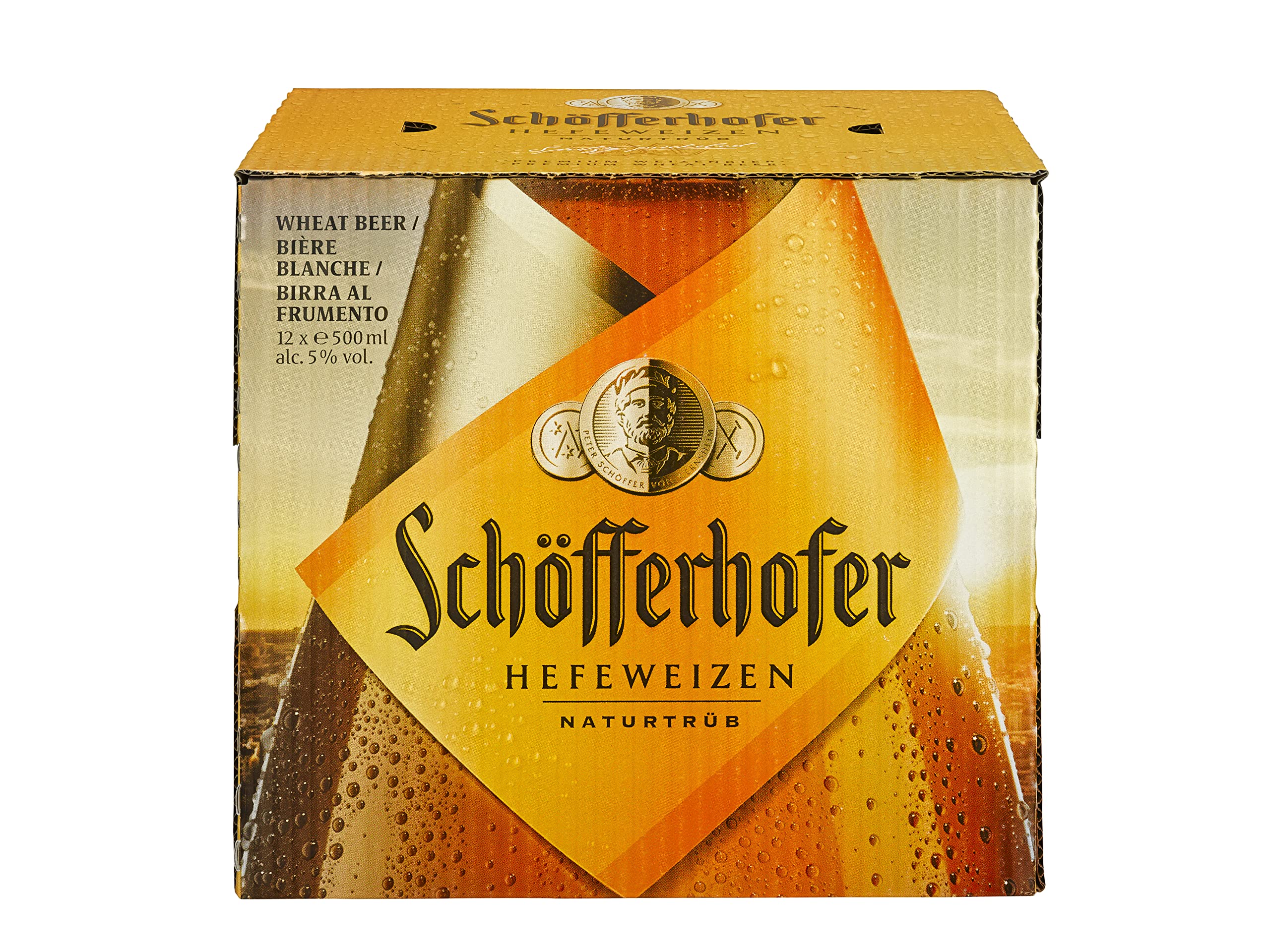 Schöfferhofer Hefeweizen Wheat Beer - Case 12 x 500ml, 5% Bottles | Unfiltered Wheat Beer | Ingredients: water, barley, malt, wheat & hops