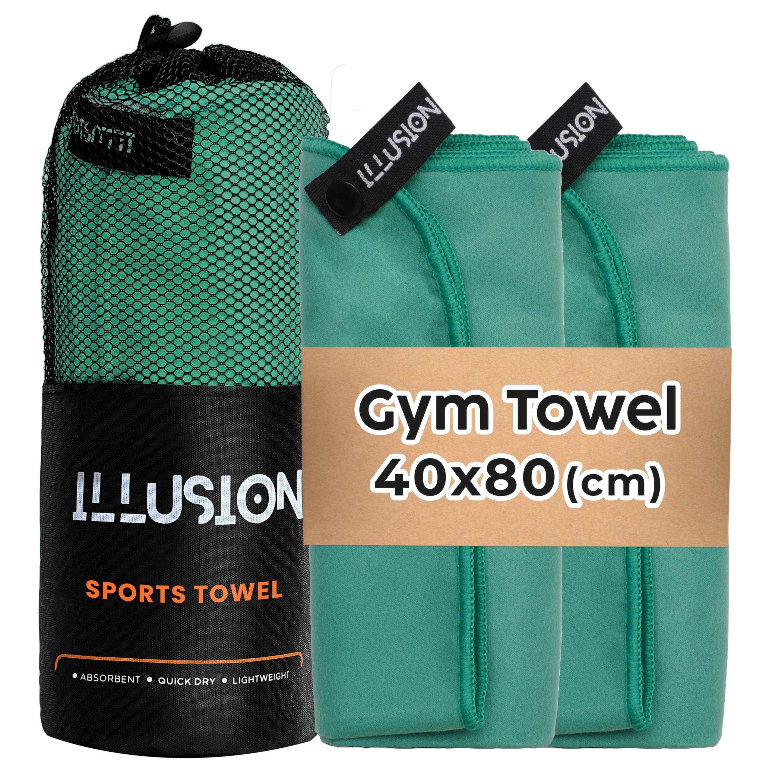 illusion Small Microfibre Gym Towel for Active Sports (40x80cm) - Lightweight Quick Dry Towel - Ideal for Cardio, Cycling, Strength Training, Yoga, and Running, Perfect for Athletes Training Outdoors
