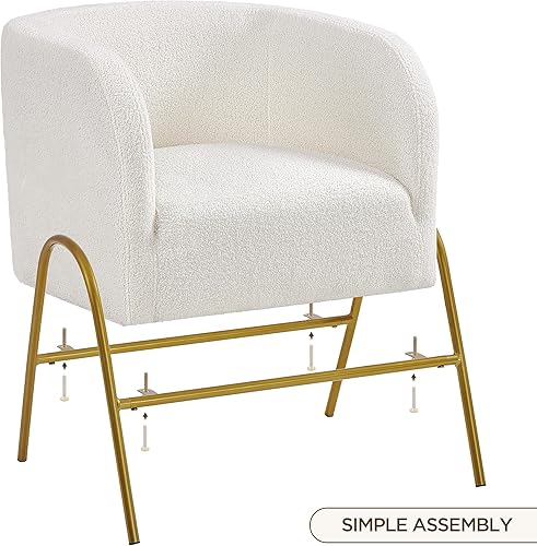 Miniatura 6 de Yaheetech Silla decorativa, moderna silla de tocador de tela Boucle con patas doradas, sillón acogedor y mullido para sala de estar, sala de