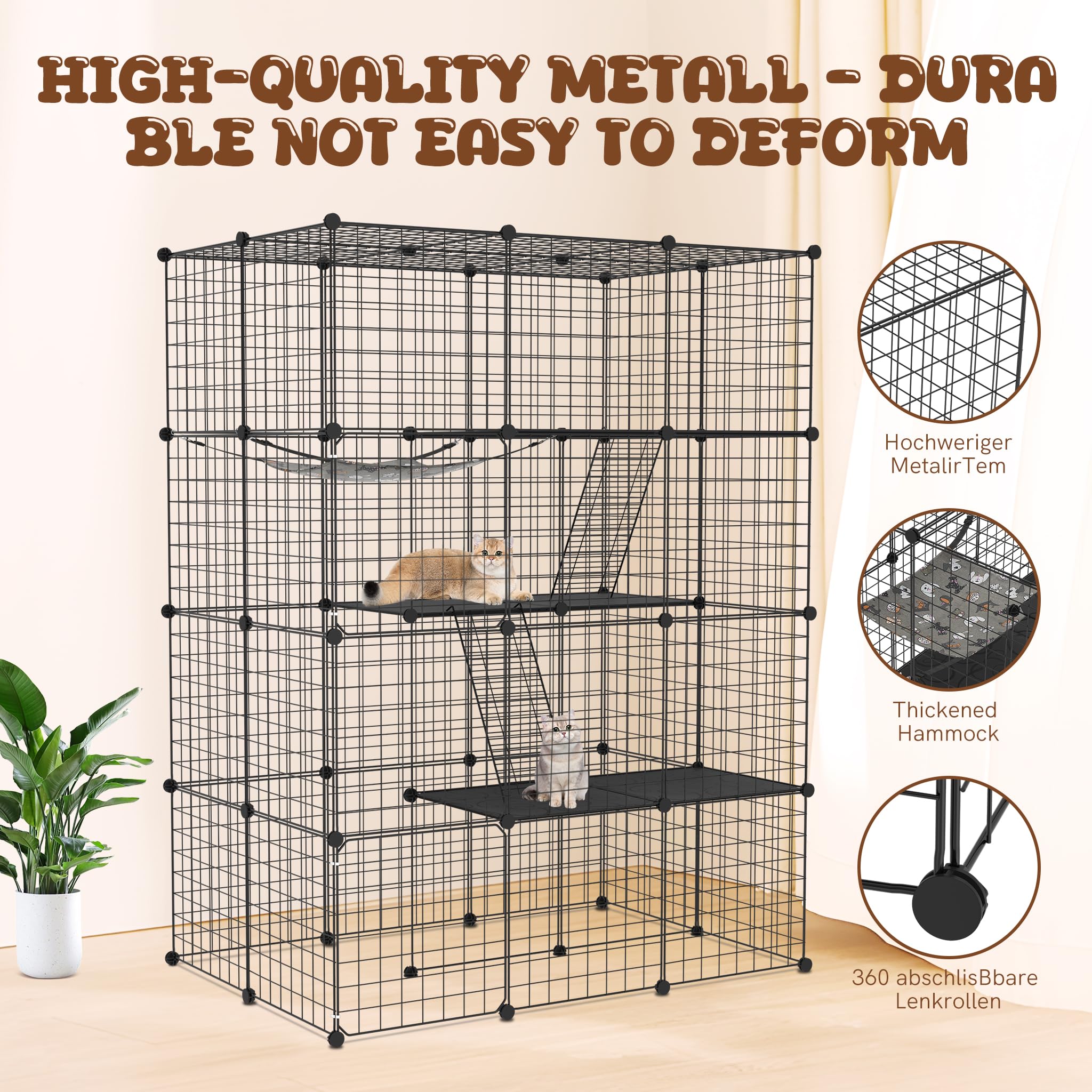 Froadp Jaula de metal para gatos con hamaca desmontable, 2 escaleras y 2 puertas, recinto para gatos de 4 pisos, transportable para gatos, conejos, chinchilla
