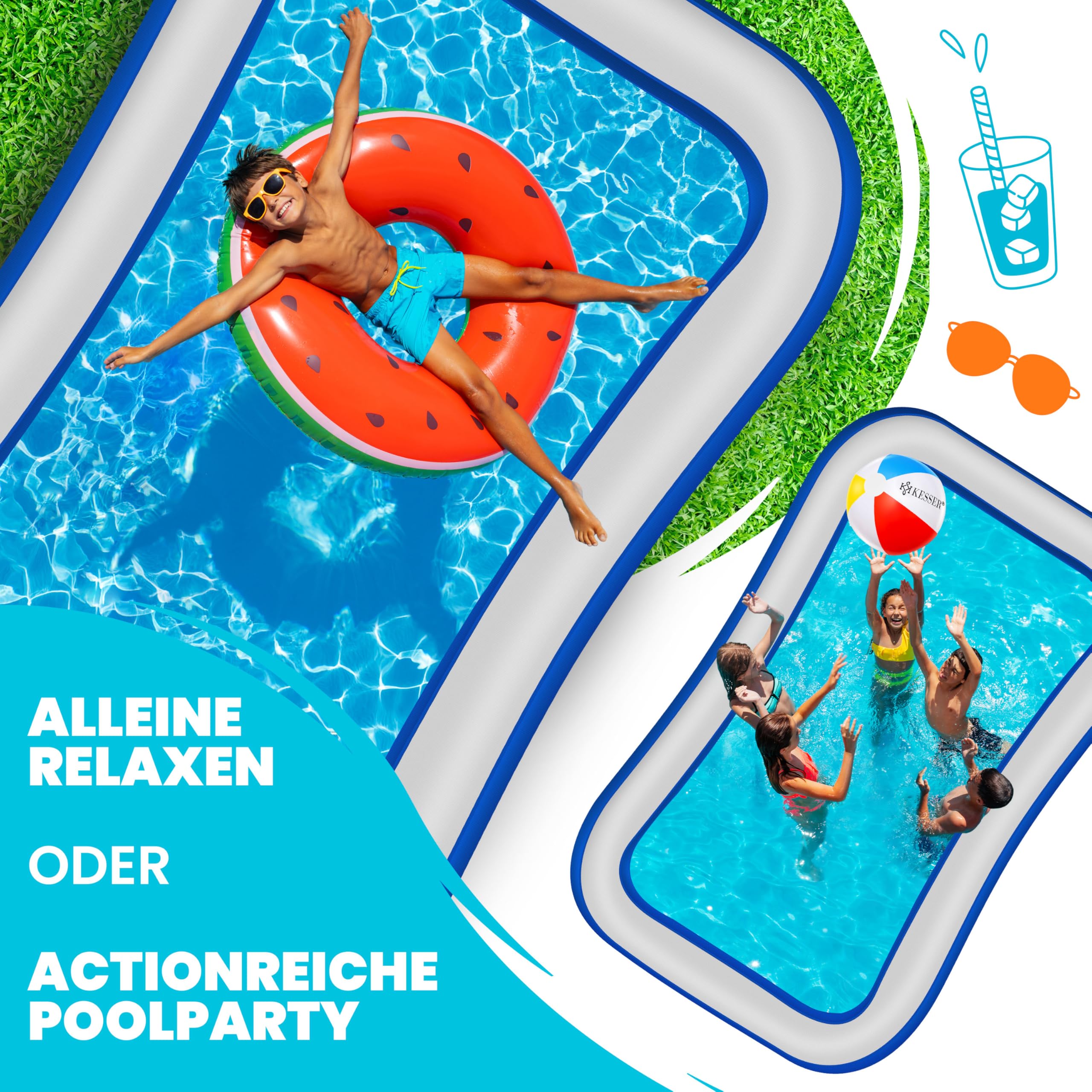 KESSER® Piscine gonflable familiale pour enfants et adultes Piscine de jardin Piscine familiale Piscine d'été 305 x 183 x 56 cm Pataugeoire 1180 l Convient aux enfants Avec kit de réparation et balle