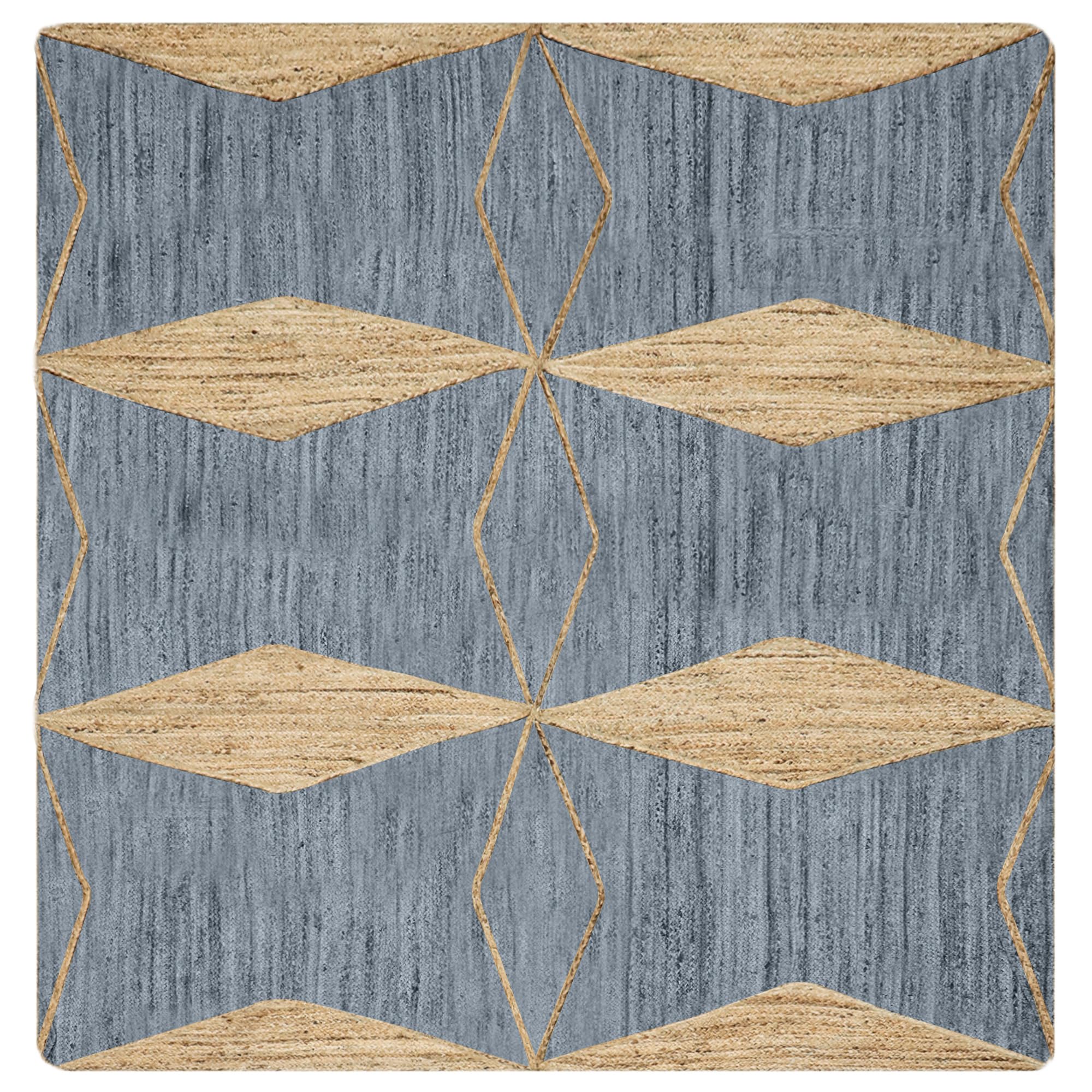 Tapis carré tressé main Kilim en jute gris beige pour petite chambre 90x90cm