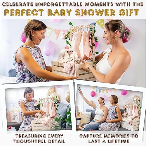 Miniatura 2 de Armario de madera para baby shower con perchas y divisores, cesta de regalo grande para niños y niñas, caja de almacenamiento y exhibición de madera