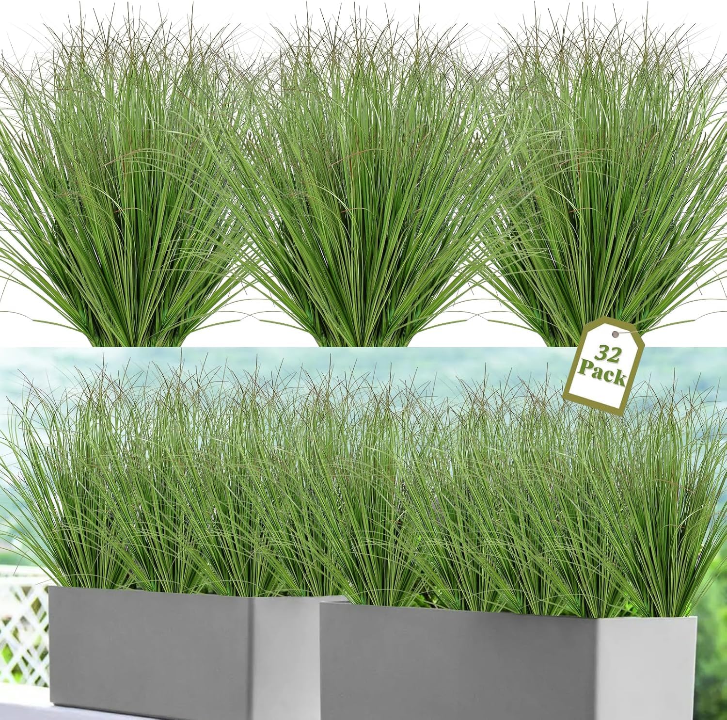 UXORSN 32 Bundles Artificial Grass 51 cm High Artificial Plants Outdoor Weatherproof Artificial Plants Like Real Artificial Balcony Plants Green Artificial Grasses for Indoor Outdoor Garden Office