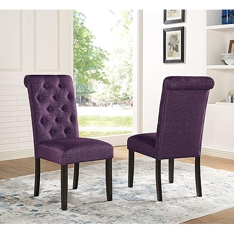 Roundhill Furniture Leviton Tufted Parsons Dining Chairs, Set of 2, Purple