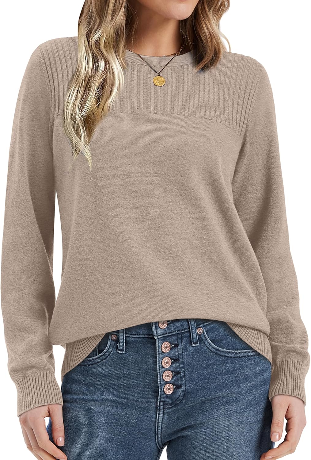 XIEERDUO Sweaters for Women Long Sleeve Shirts Round Neck Ribbed Knit Pullover Sweater Fashion Clothing - Image 3