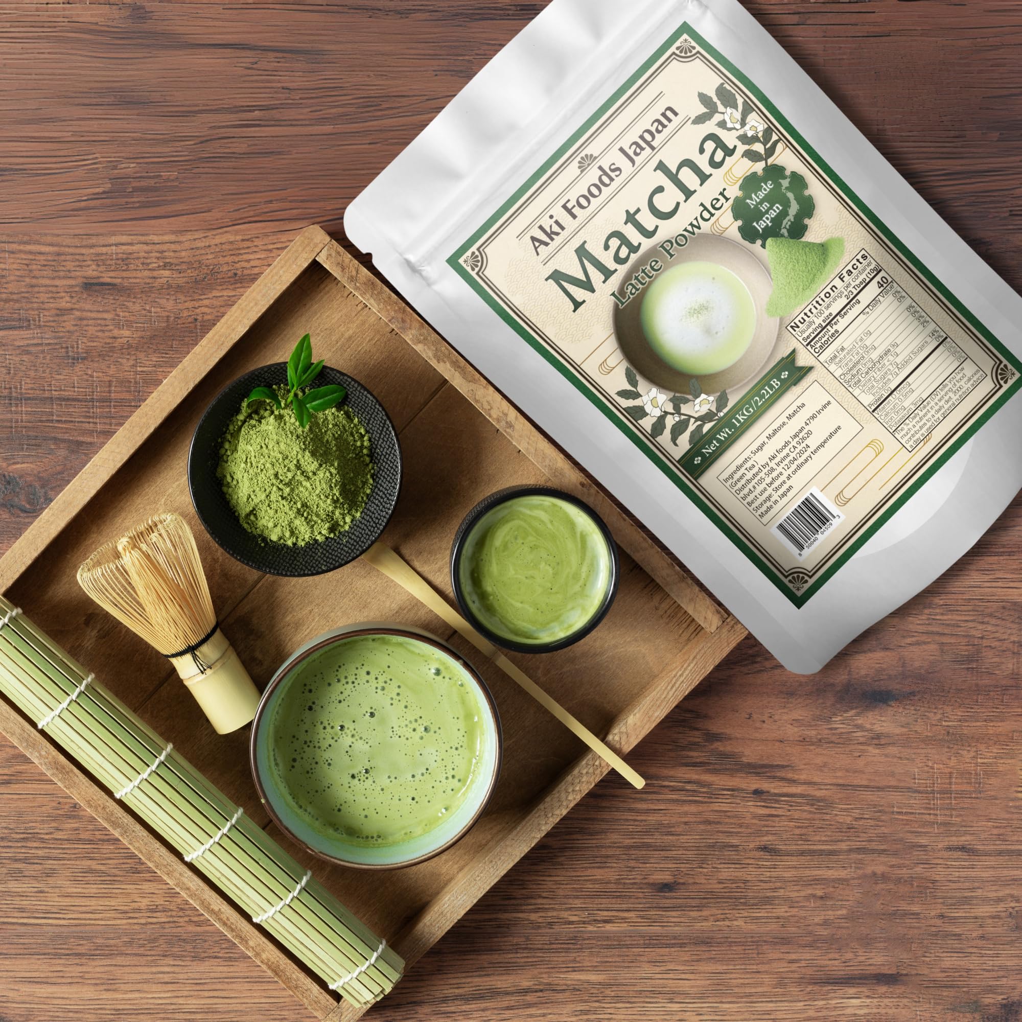 Matcha Latte Mix 2 2LB 1kg by Aki Foods Japan Premium Japanese Green Tea Latte Powder Authentic Matcha — view 5