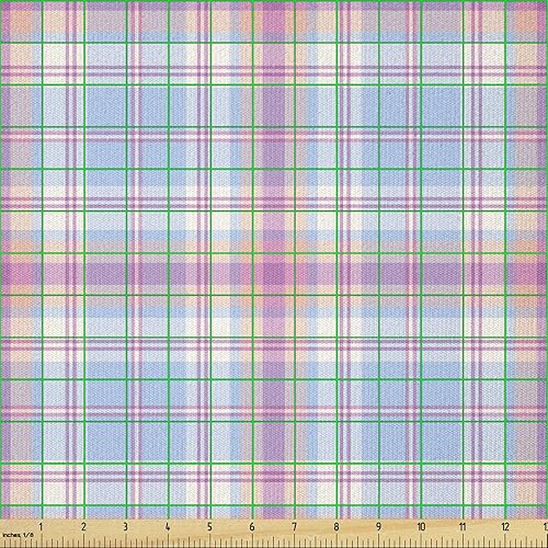 Miniatura 2 de Ambesonne The Yard, tela pastel de estilo retro clásico geométrico a rayas inspirado en cuadros, tela de punto elástico para ropa, costura y