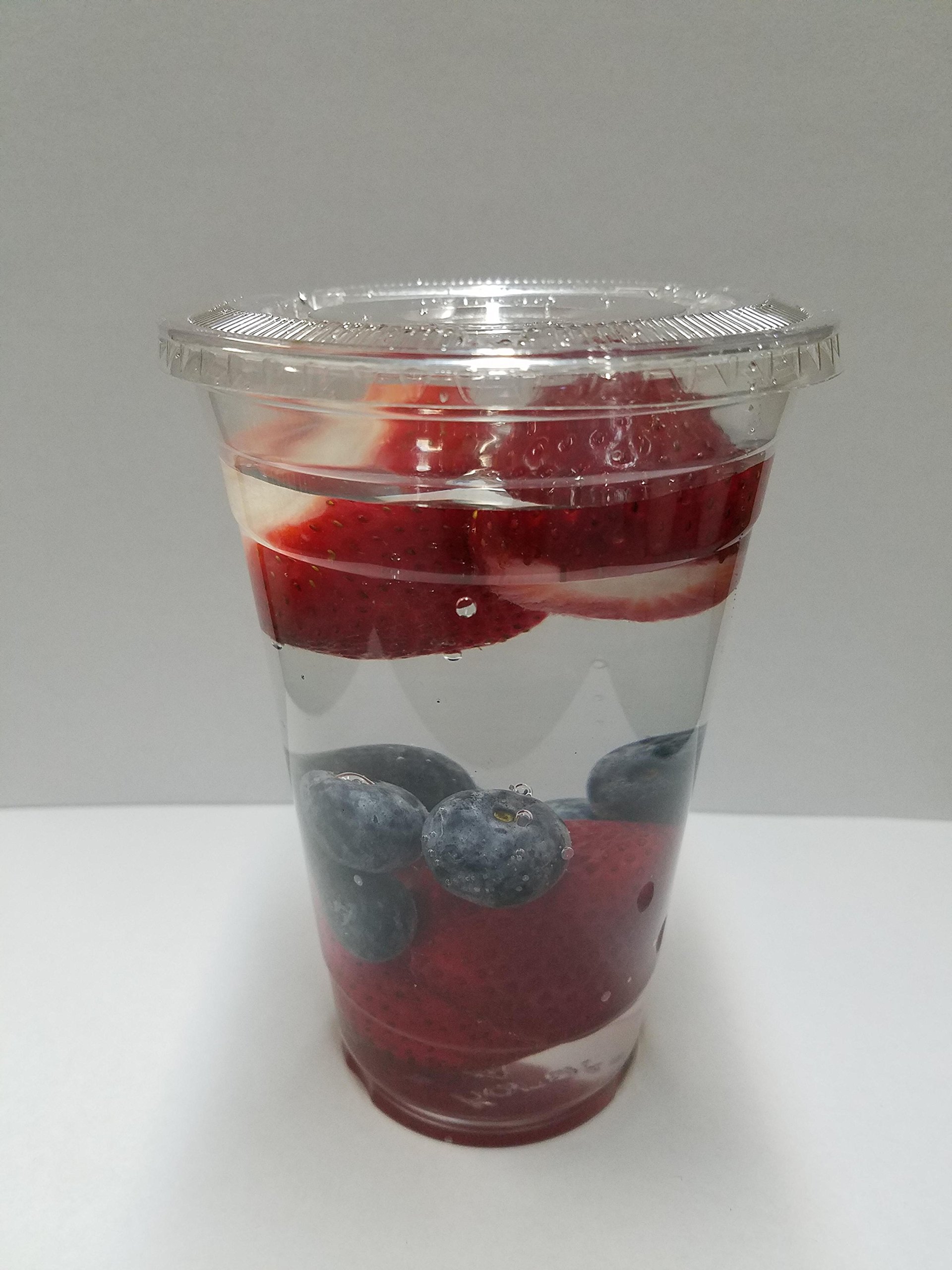 Disposable Plastic Clear Cups with Flat Lids for cold drinks, iced coffee, boba, tea, smoothie 16oz (50 sets)