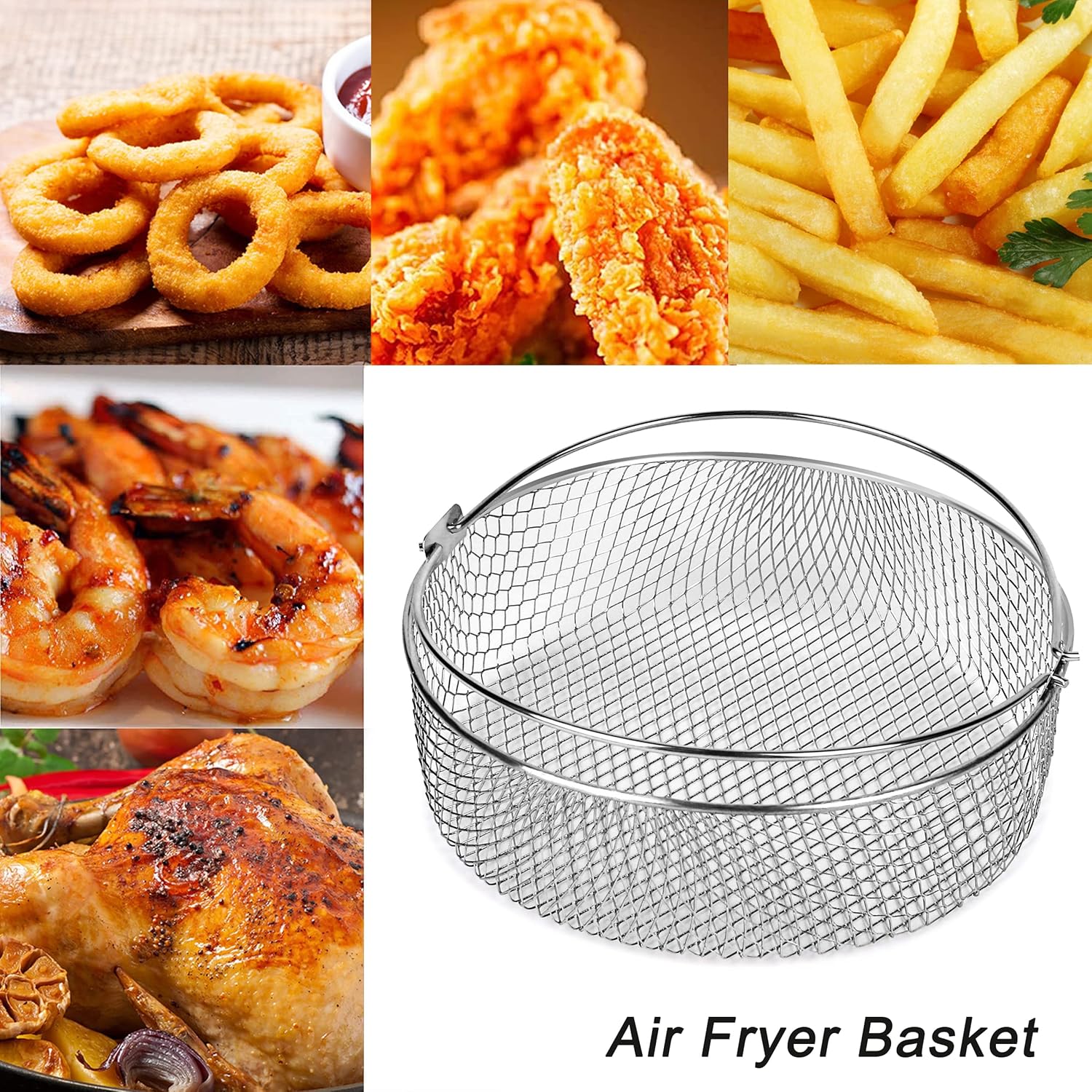 MAESA Air Fryer Basket Compatible with Instant Pot 6,8QT,Accessories for Air Fryer Lid,Air Fryer Replacement Basket,Air Fryer Grill Crisper Basket with Handle,Mesh Steamer Basket