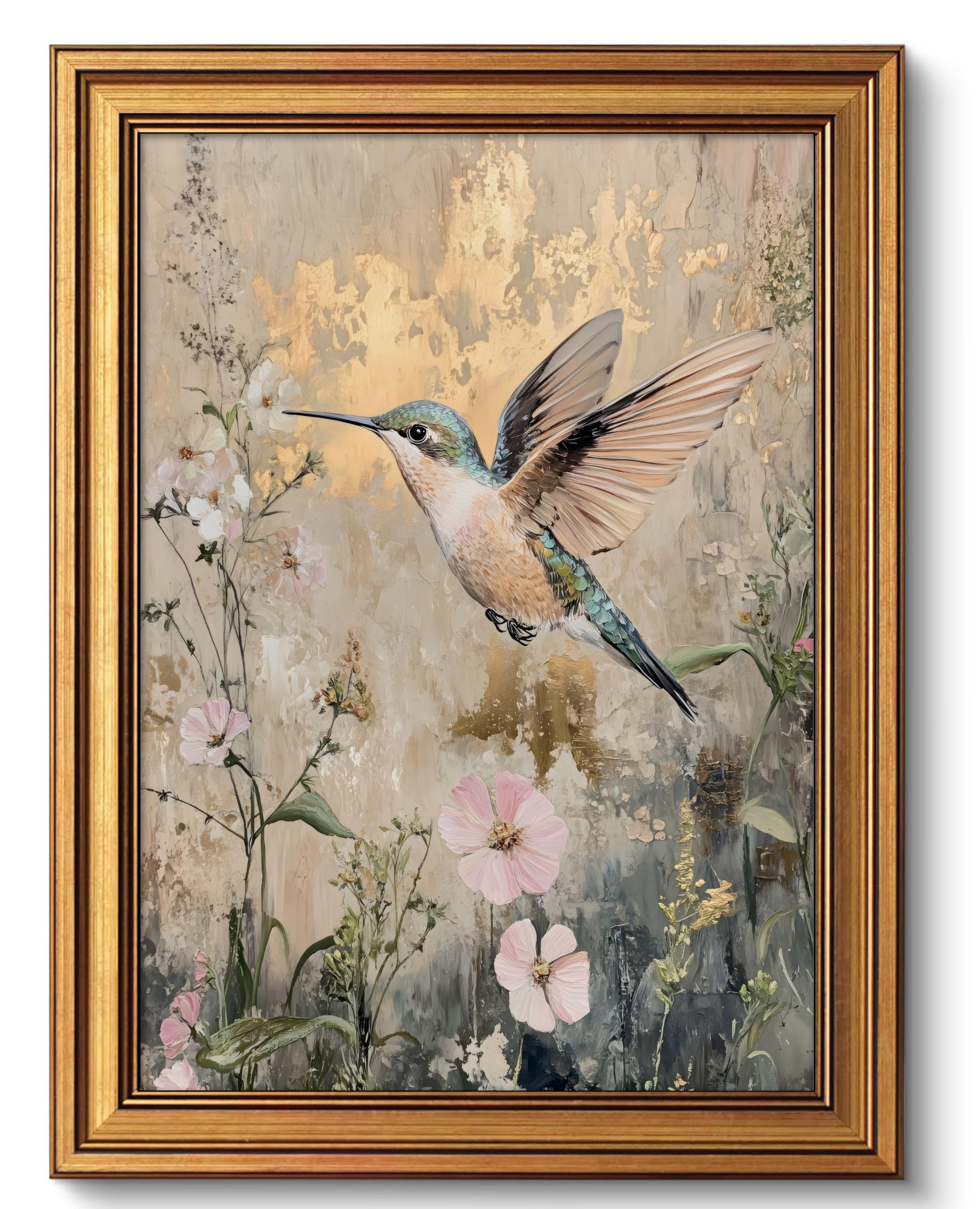 NALEPS Vintage Hummingbird Framed Wall Art, Bird Pictures Wall Decor,12x16