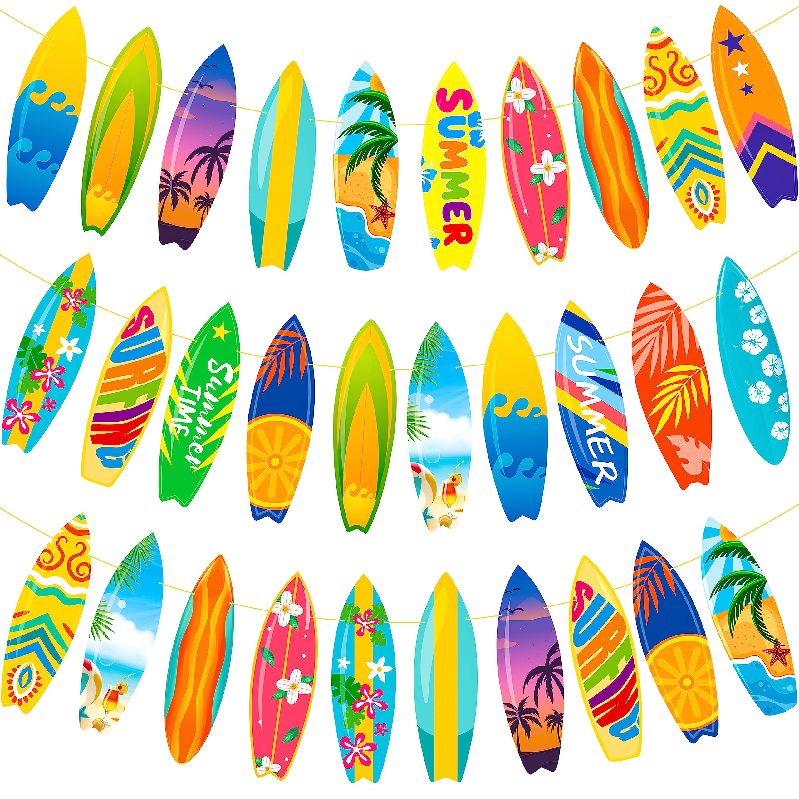 2pcs Surfboard Themed Banner Decorations Summer Surfing Birthday Party Decorations Surf Birthday Garlands for Swimming Pool Summer Beach Party Baby