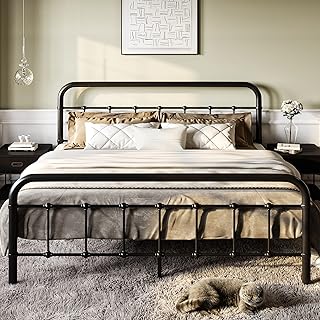 SHA CERLIN Queen Size Metal Platform Bed Frame with Headboard and Footbo...