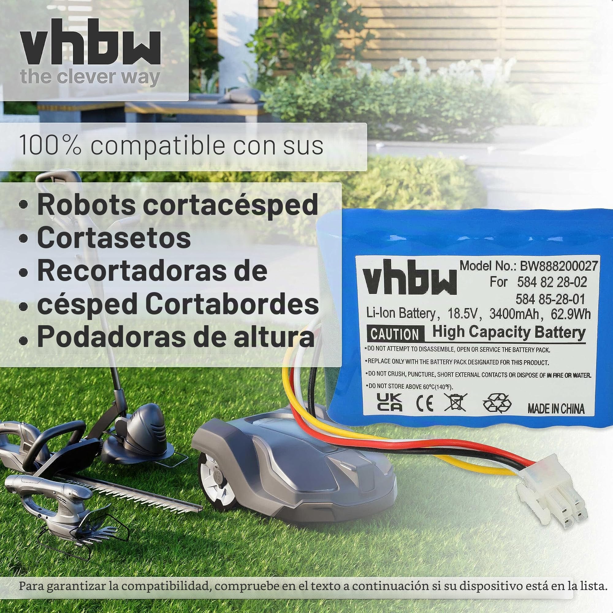 vhbw Batería Compatible con Husqvarna Automower 310, Husqvarna Automower 315 Robot cortacéped, cortacésped - Recambio (3400 mAh, 18,5 V, Li-Ion)