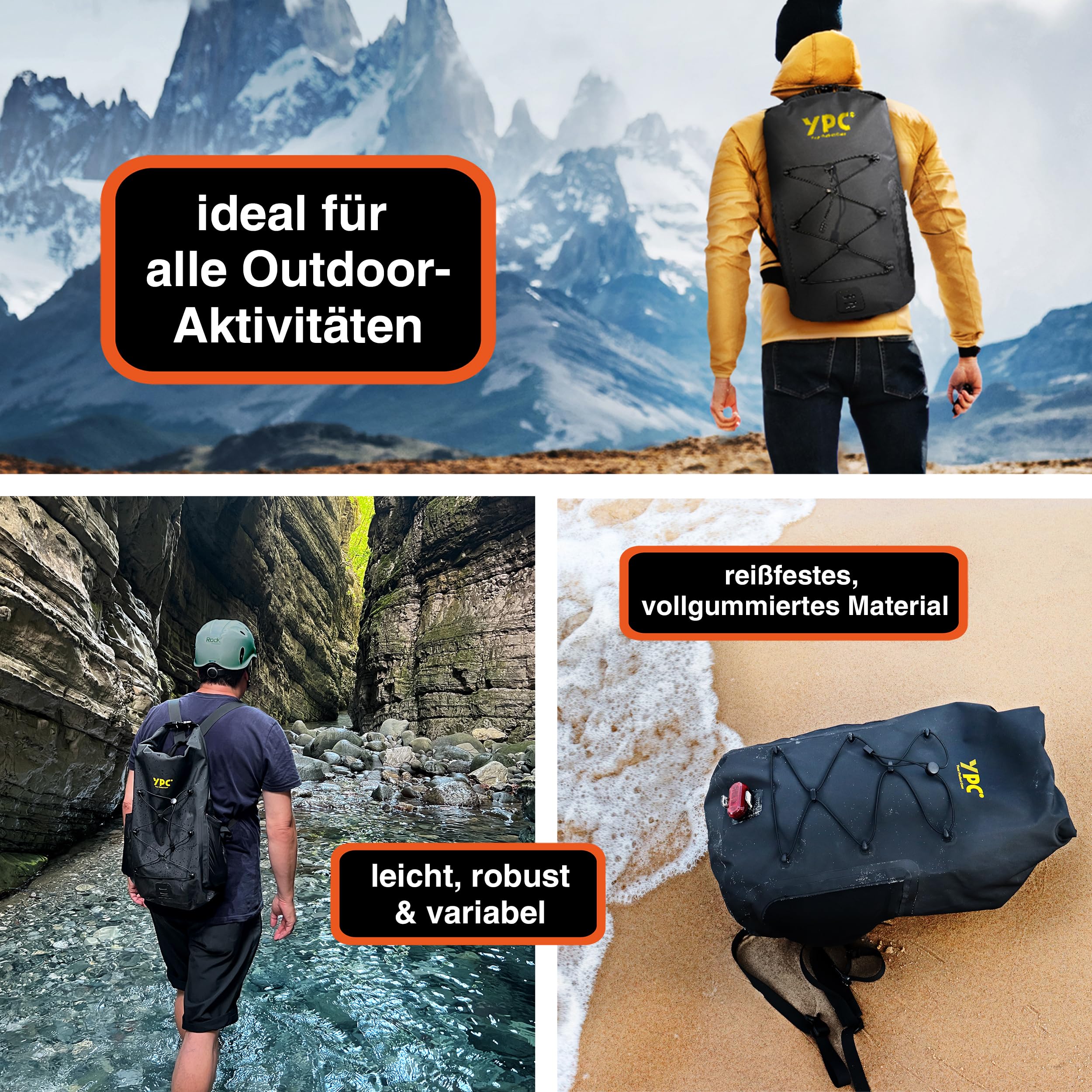 YPC Wayfarer plecak outdoorowy – plecak turystyczny z RollTop, plecak trekkingowy, wodoszczelny plecak rowerowy, plecak kempingowy z szelkami i uchwytem do noszenia, XL, czarny – 25 litrów